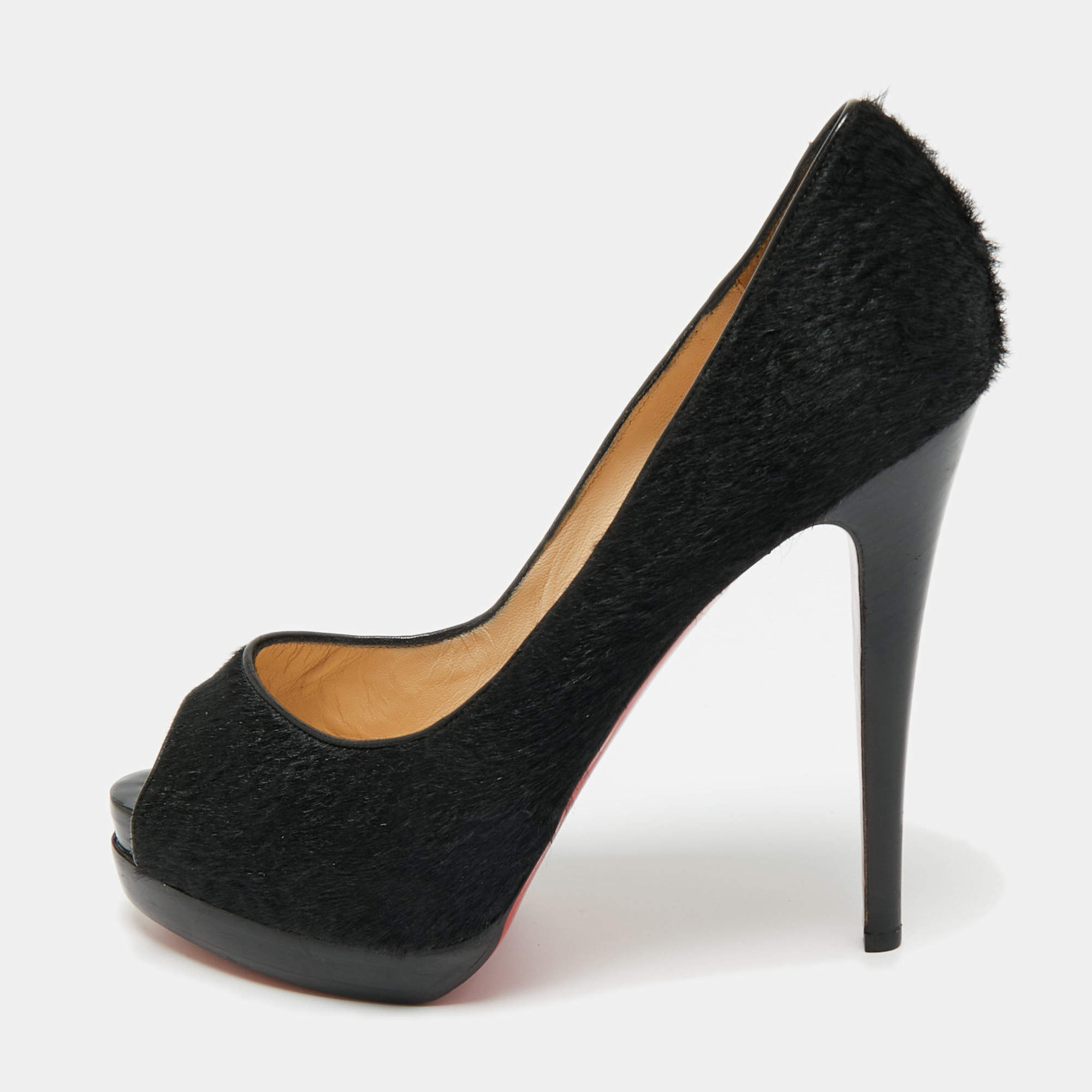 Pre Owned Christian Louboutin Black Calf Hair Palais Royal Platform Pumps Size 39.5