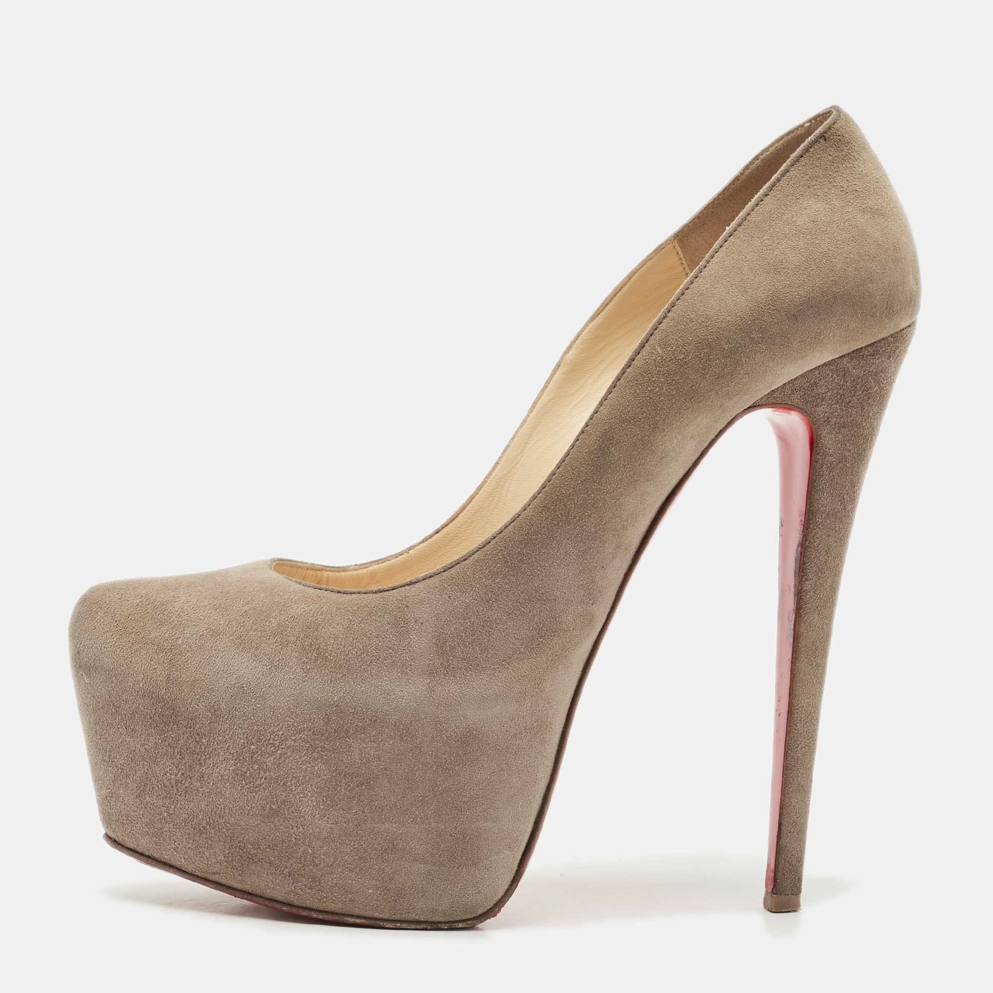 Pre Owned Christian Louboutin Grey Suede Daffodile Pumps Size 39.5