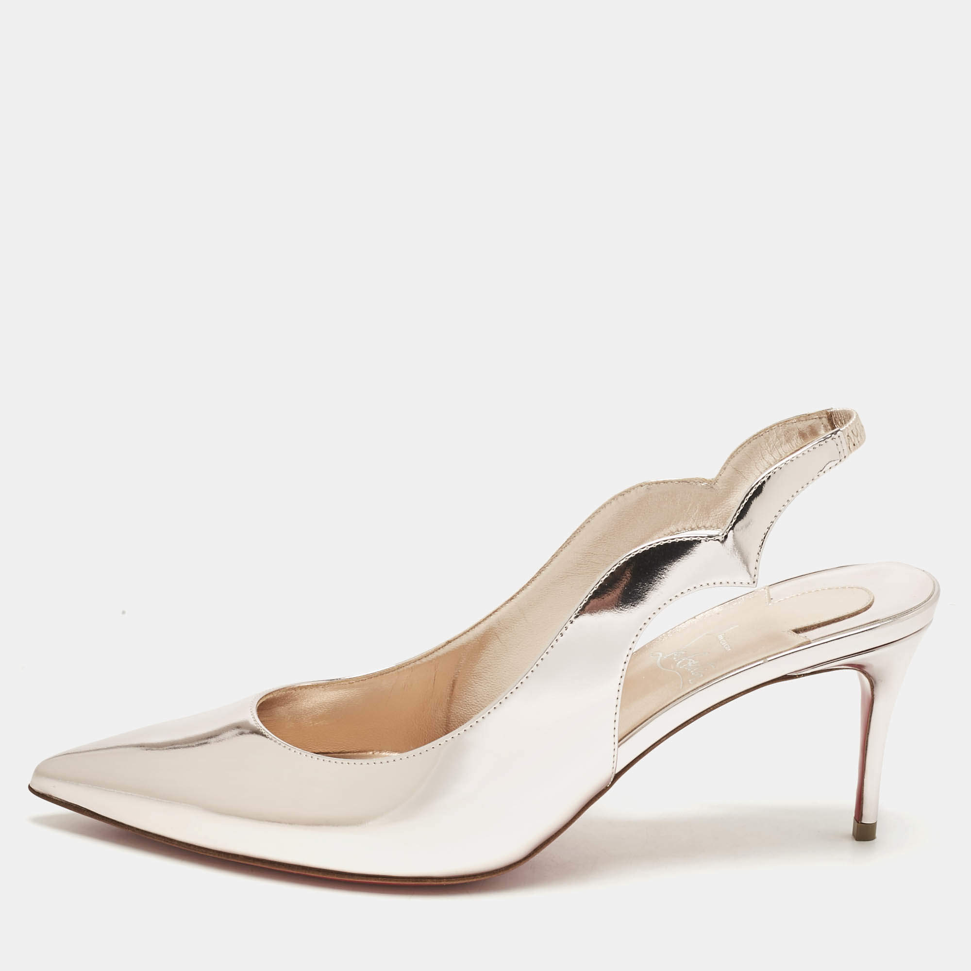 Pre Owned Christian Louboutin Metallic Rose Pink Leather Hot Chick Slingback Pumps Size 39