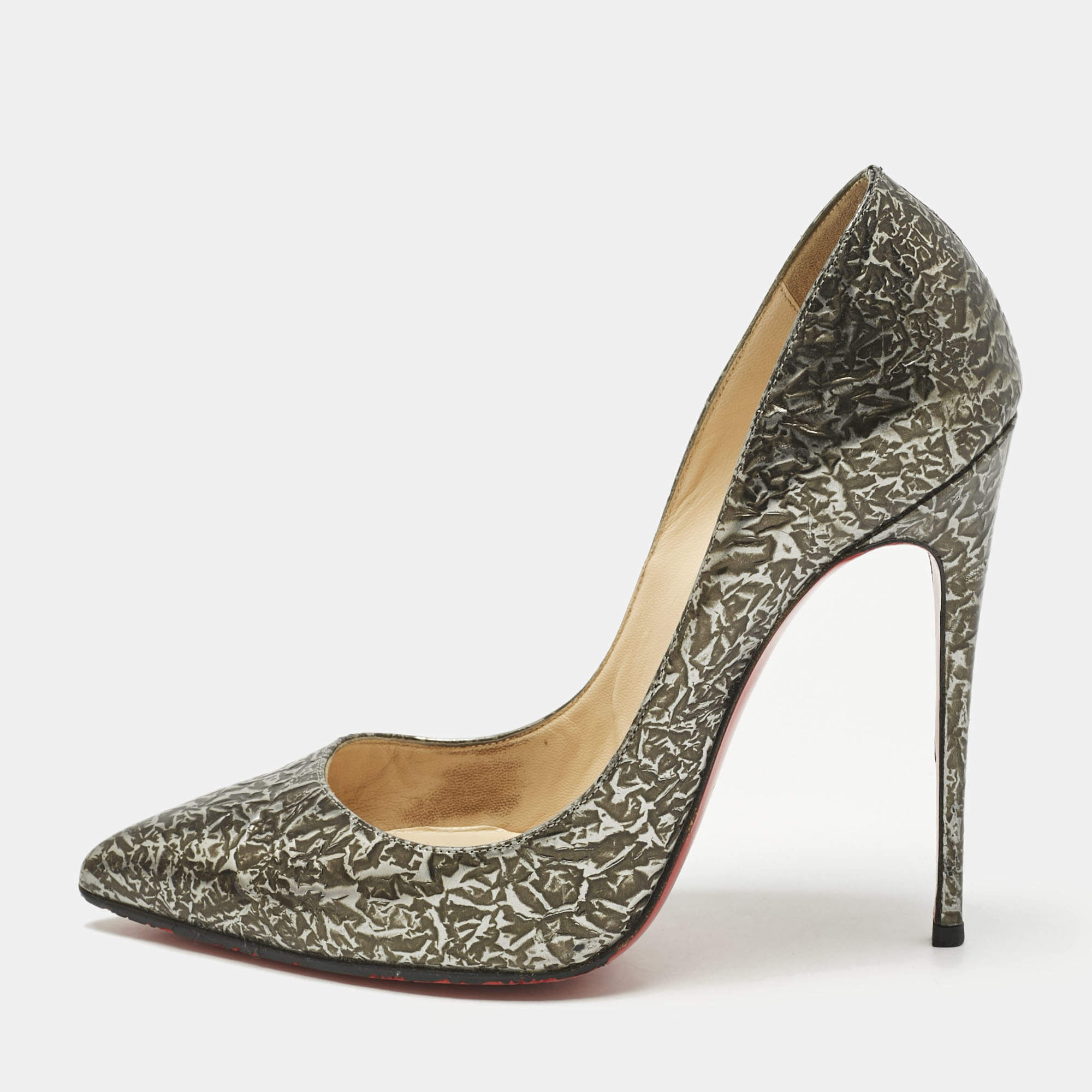 Pre Owned Christian Louboutin Brown Texture Leather Pigalle Follies Pumps Size 38