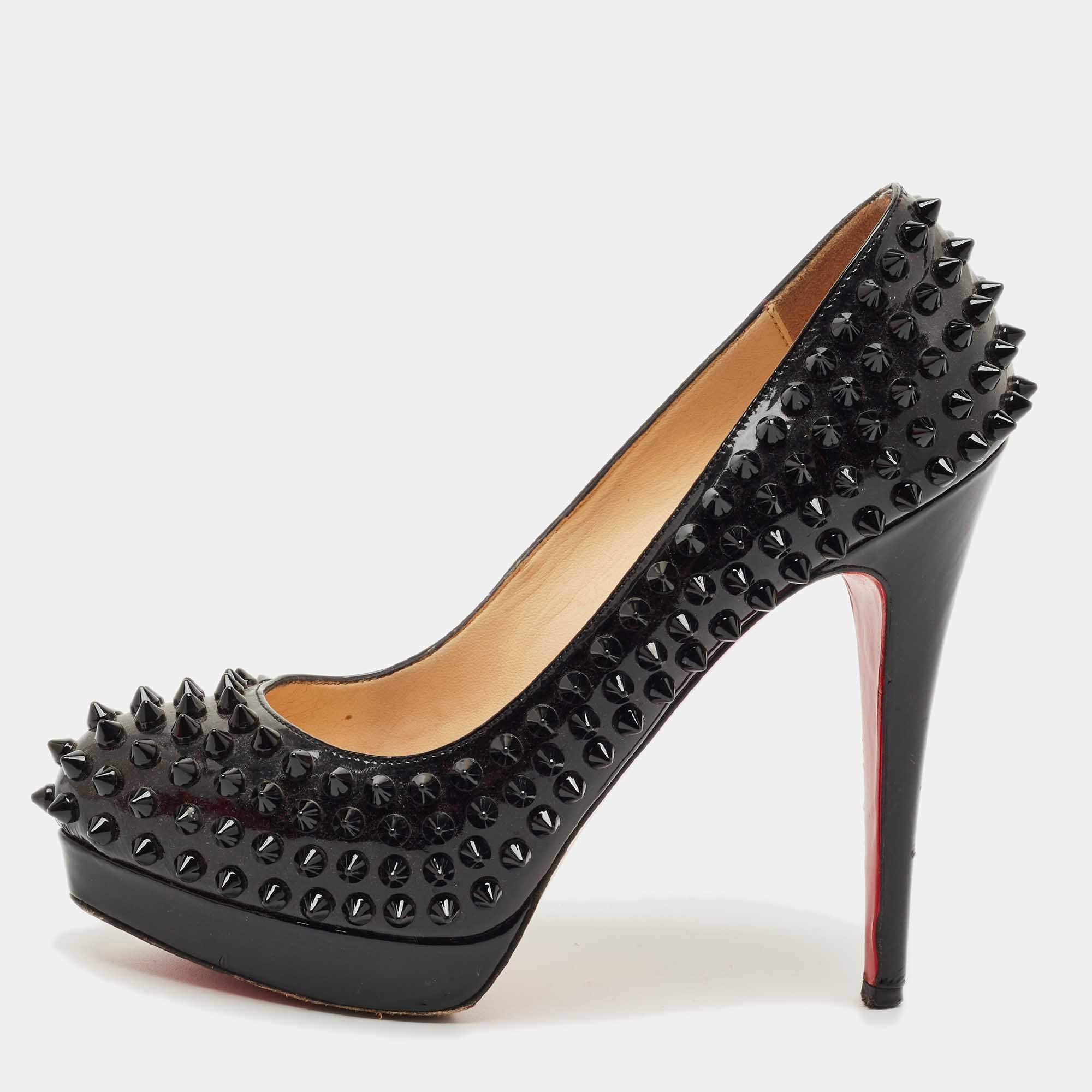 Pre Owned Christian Louboutin Black Patent Leather Alti Spikes  Pumps Size 36