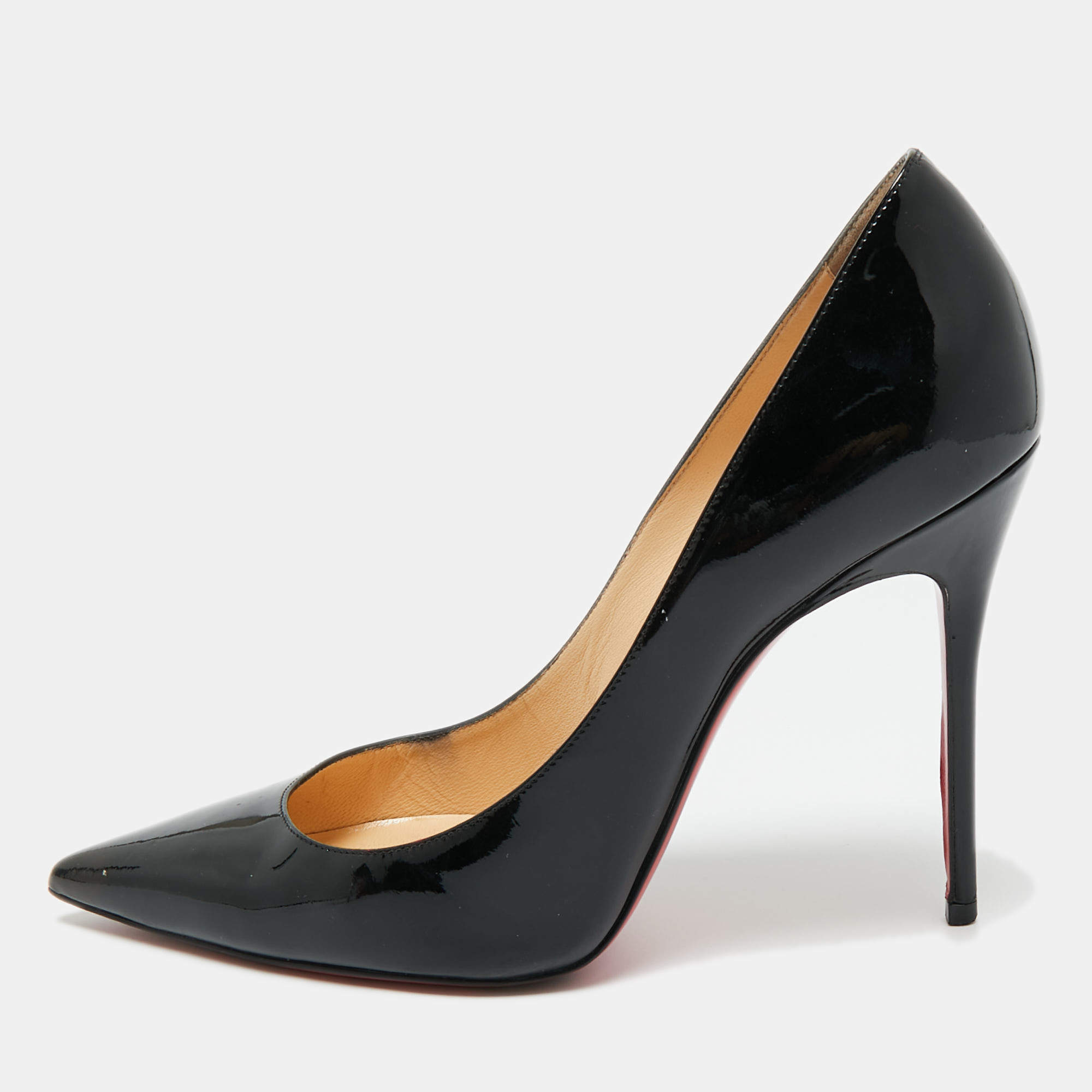 Pre Owned حذاء كعب عالي كريستيان لوبوتان ديكوليت 554 جلد لامع بيج مقاس 40.5 