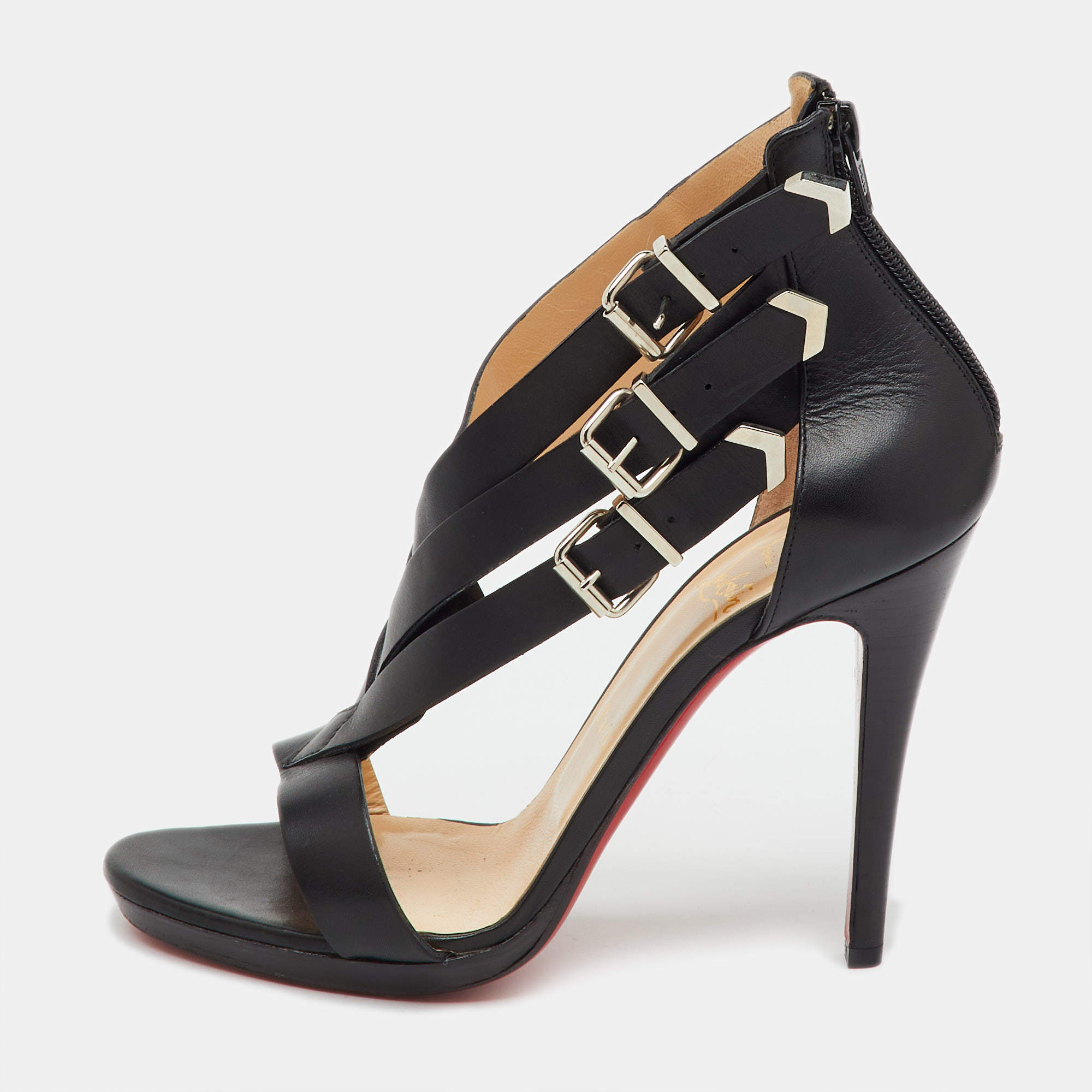 Pre Owned Christian Louboutin Black Leather Charleze Strappy Sandals Size 39