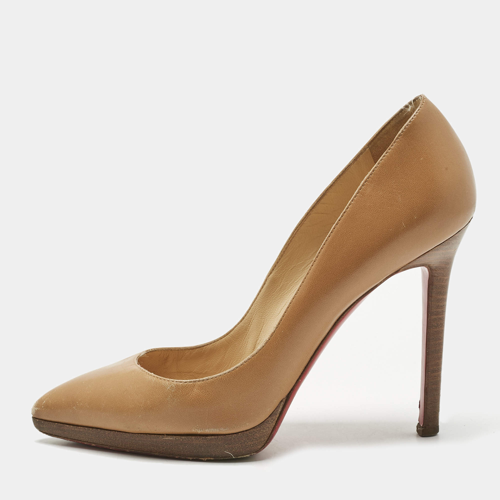Pre Owned Christian Louboutin Beige Leather Pigalle Plato Pumps Size 36