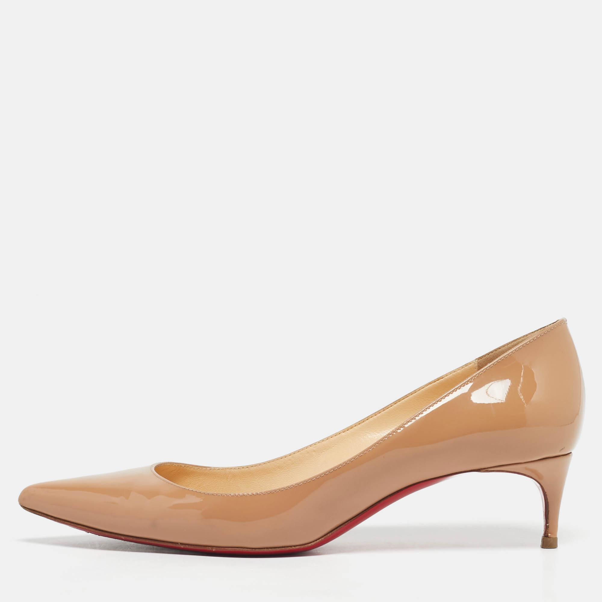Pre Owned Christian Louboutin Beige Patent Leather Kate Pumps Size 36