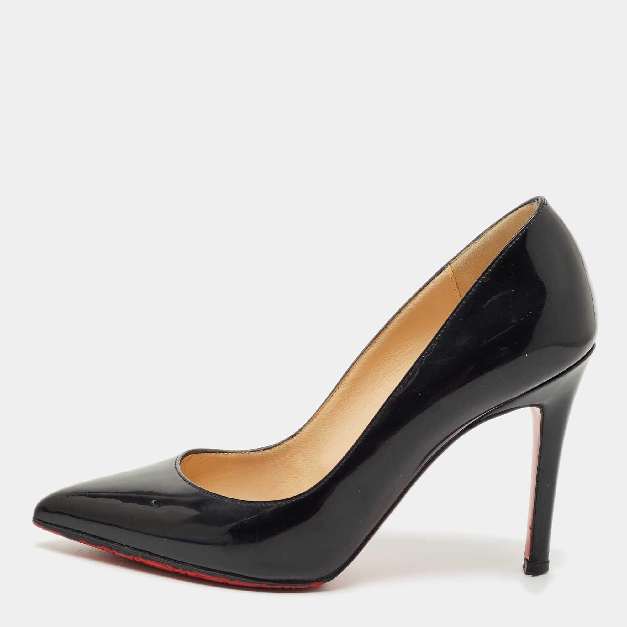 Pre Owned Christian Louboutin Black Patent Leather Pigalle Pumps Size 34.5