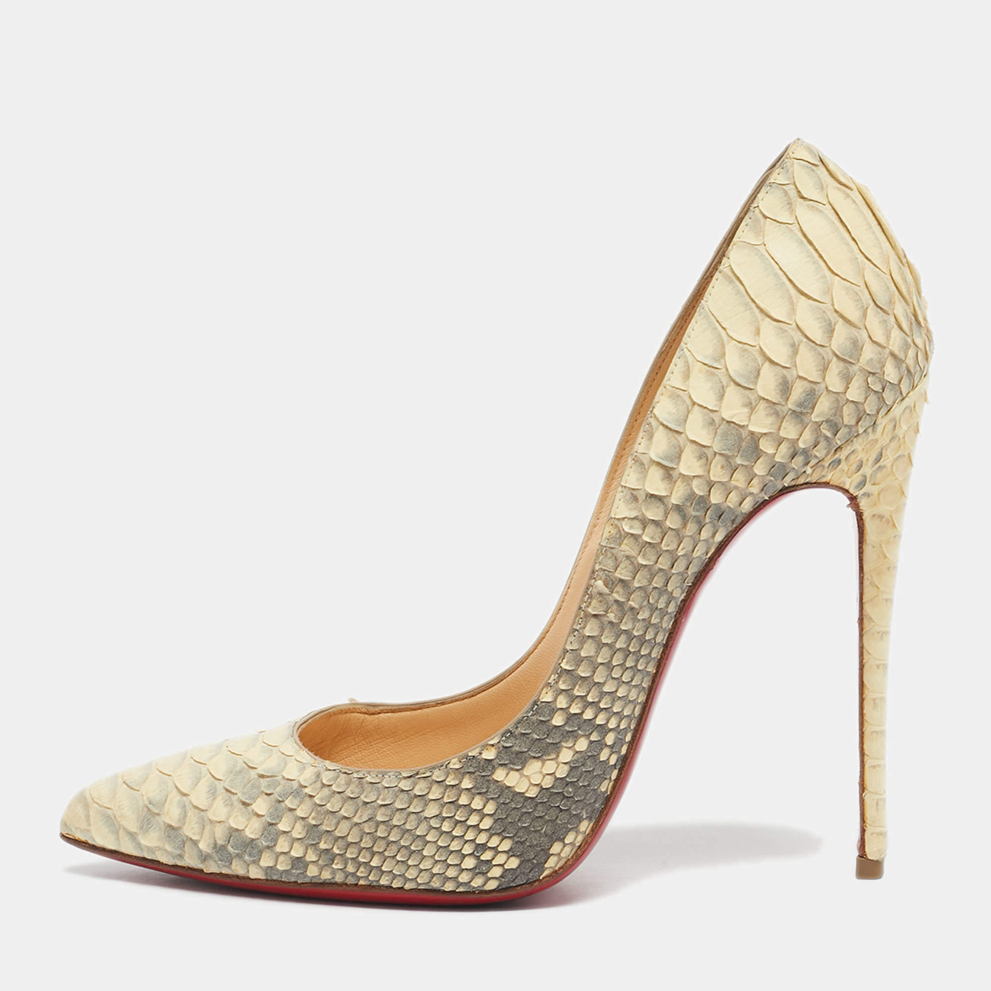 Pre Owned Christian Louboutin Cream Python Leather Pigalle Follies Pumps Size 37.5