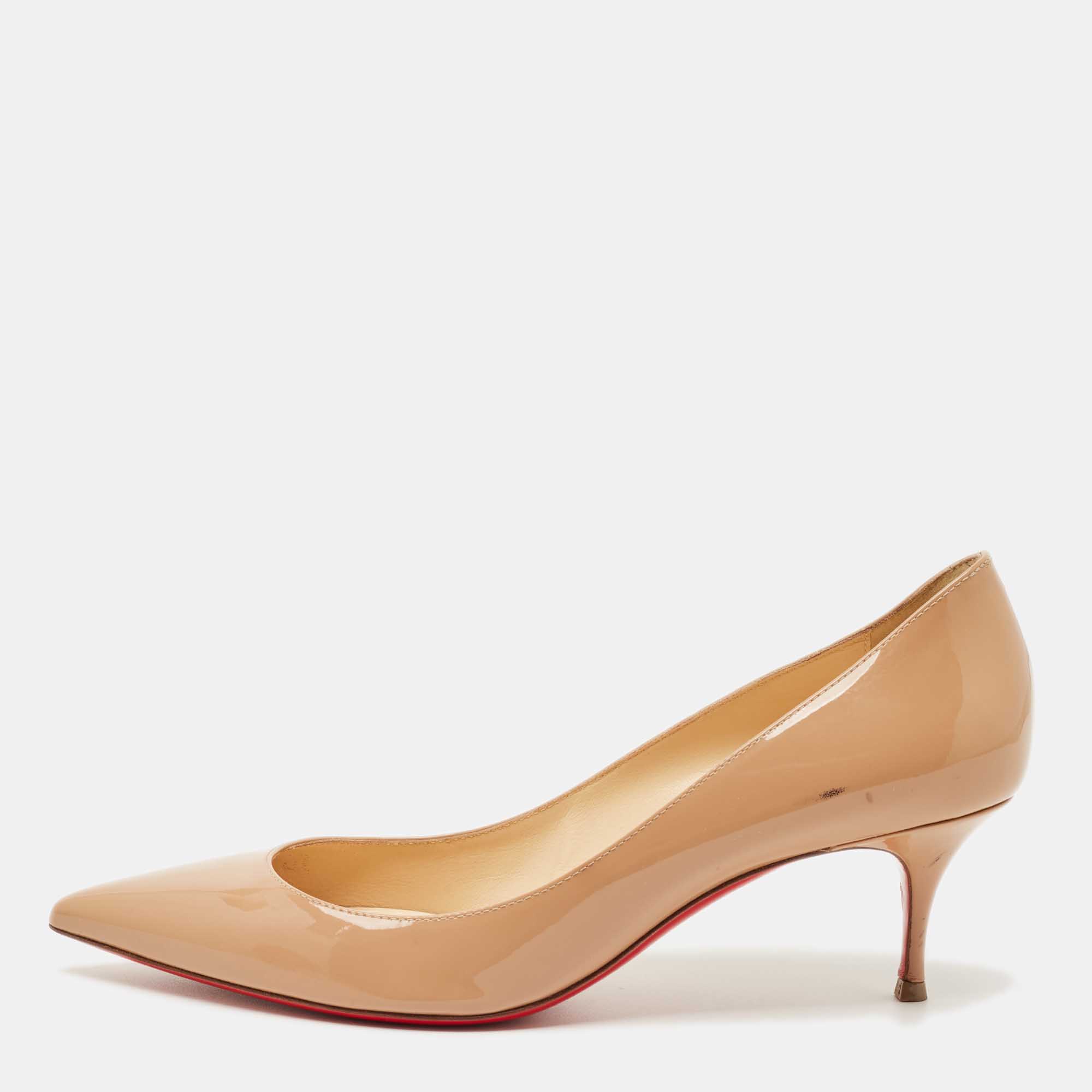 Pre Owned Christian Louboutin Beige Patent Leather Miss Z Pumps Size 40.5
