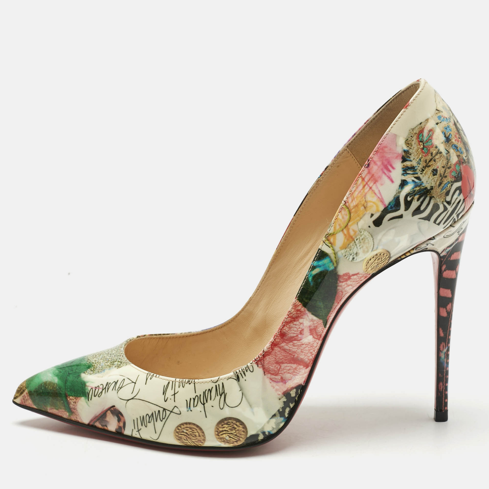 Pre Owned Christian Louboutin Multicolor Printed Patent Leather So Kate Pumps Size 38
