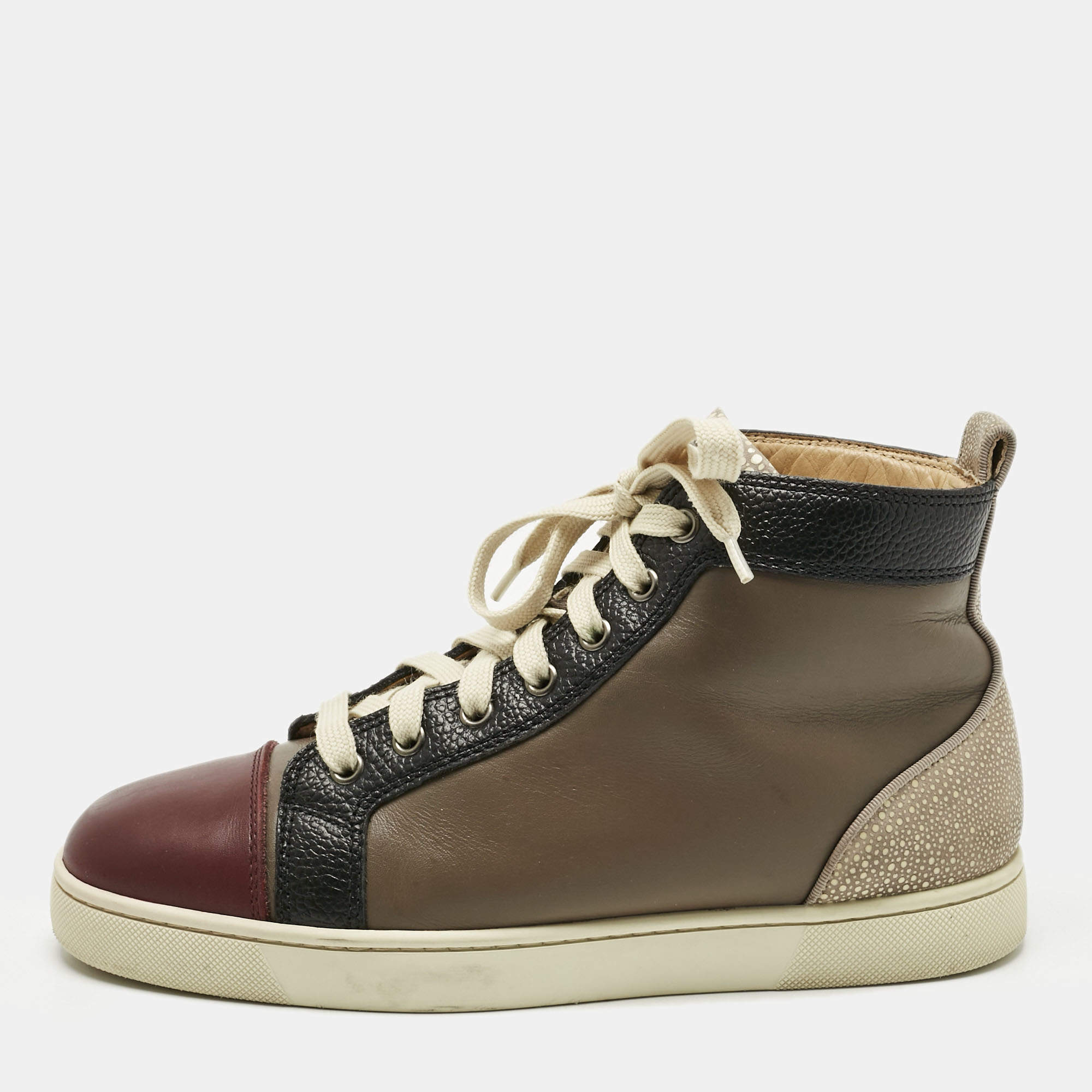 Pre Owned Christian Louboutin Multicolor Leather Fun Louis Junior High Top Sneakers Size 39