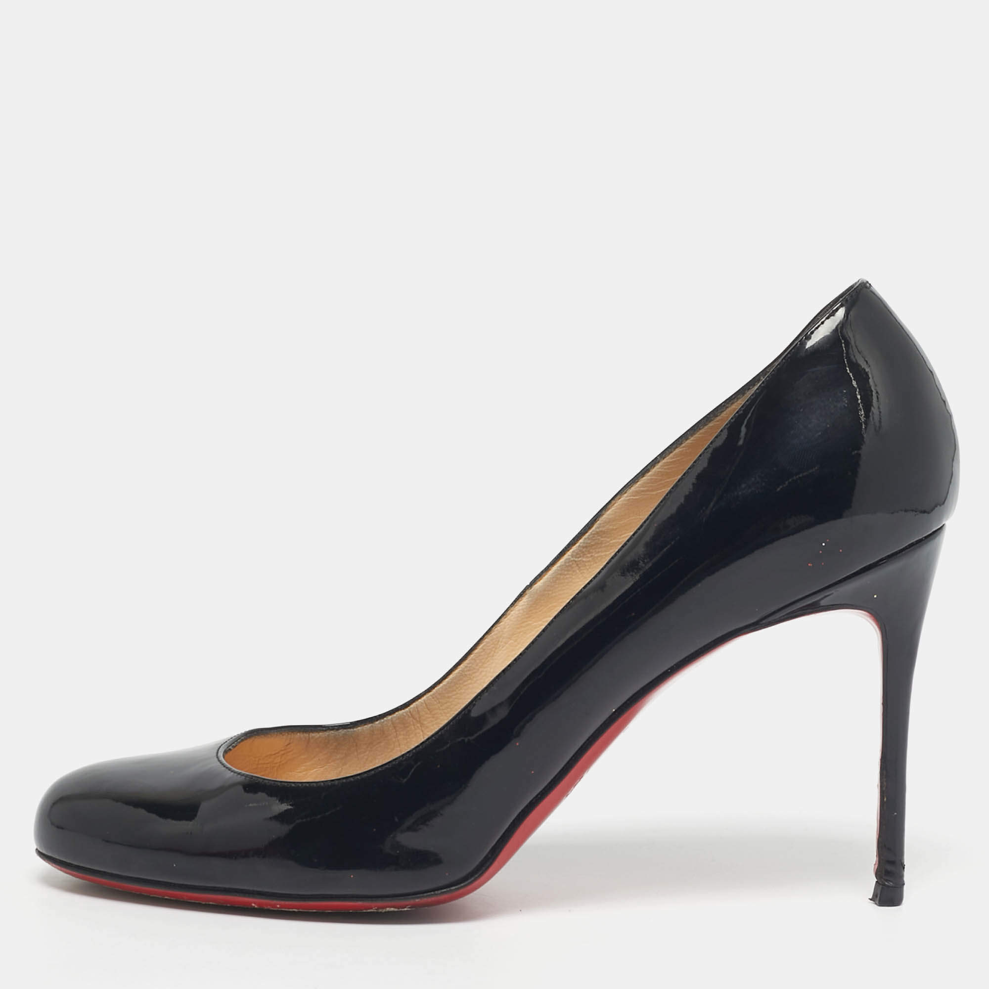 Pre Owned Christian Louboutin Black Patent Leather Simple Pumps Size 39