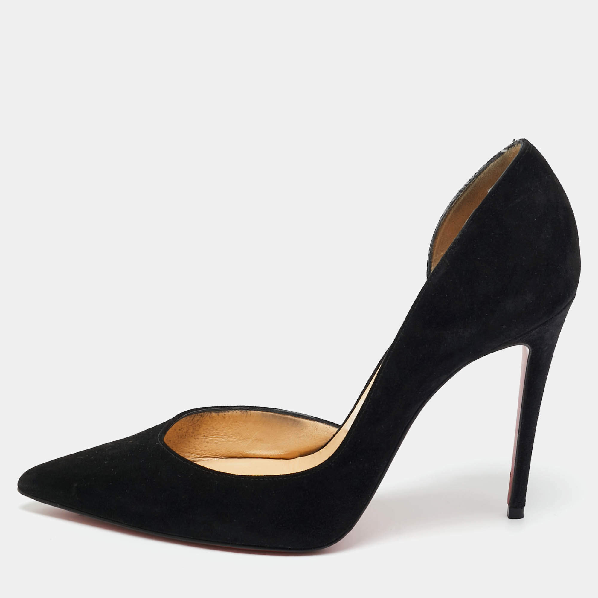 Pre Owned Christian Louboutin Black Suede Iriza D'orsay Pointed Toe Pumps Size 36.5