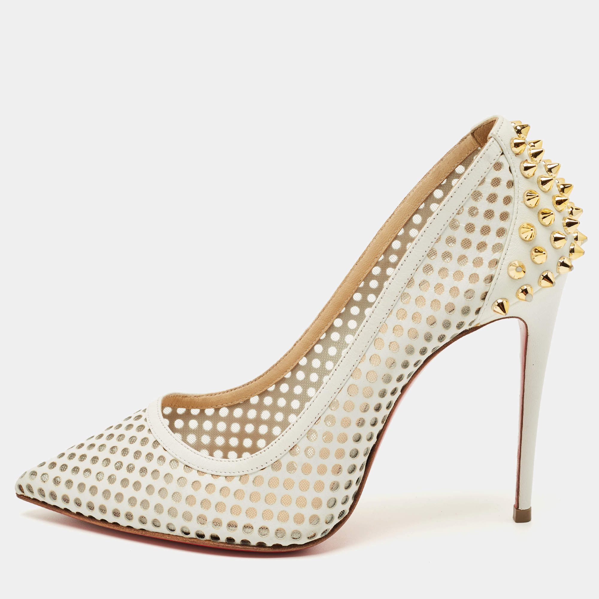 Pre Owned Christian Louboutin White Leather and Mesh Guni Pumps Size 36