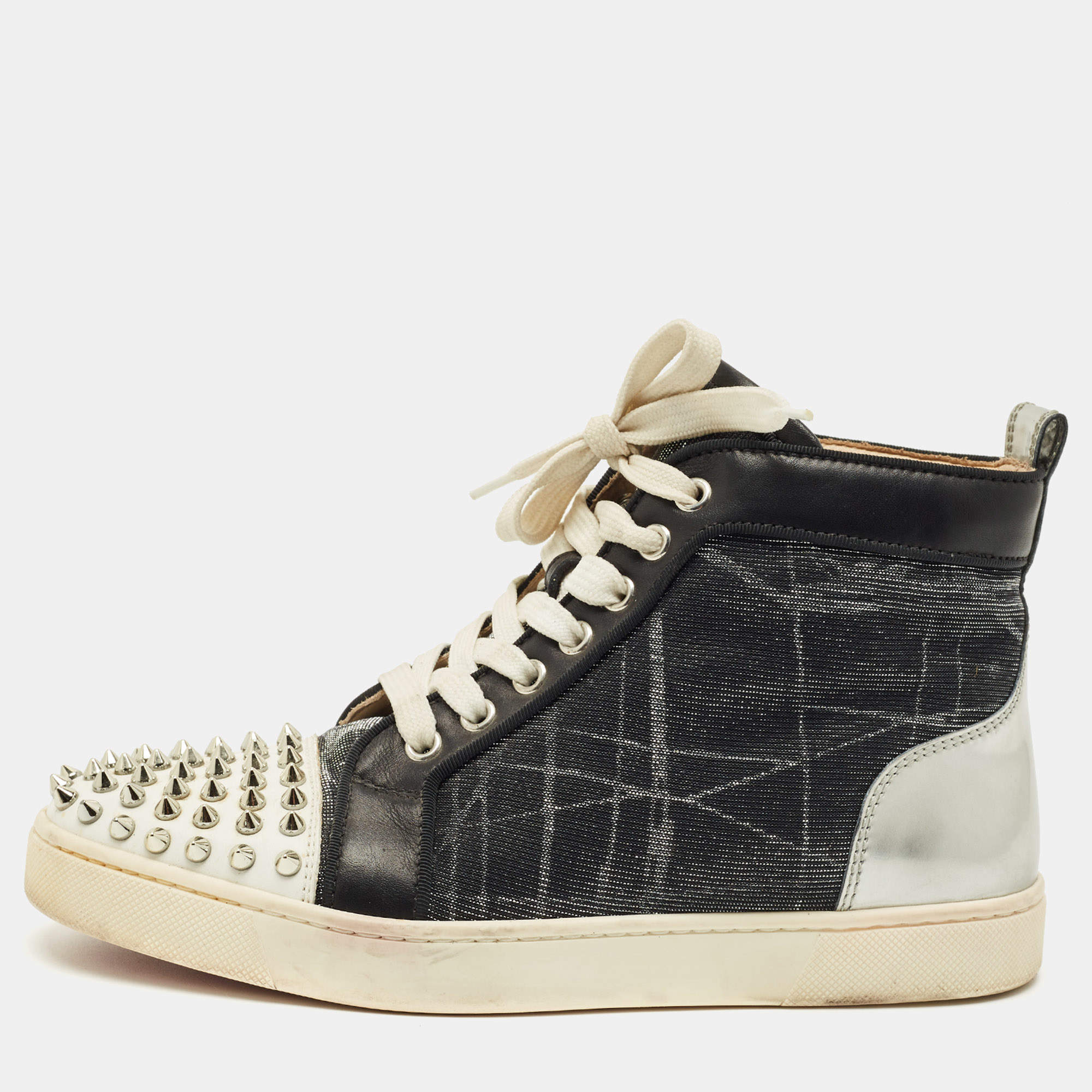 Pre Owned Christian Louboutin Multicolor Mesh and Leather Lou Spikes Sneakers Size 38