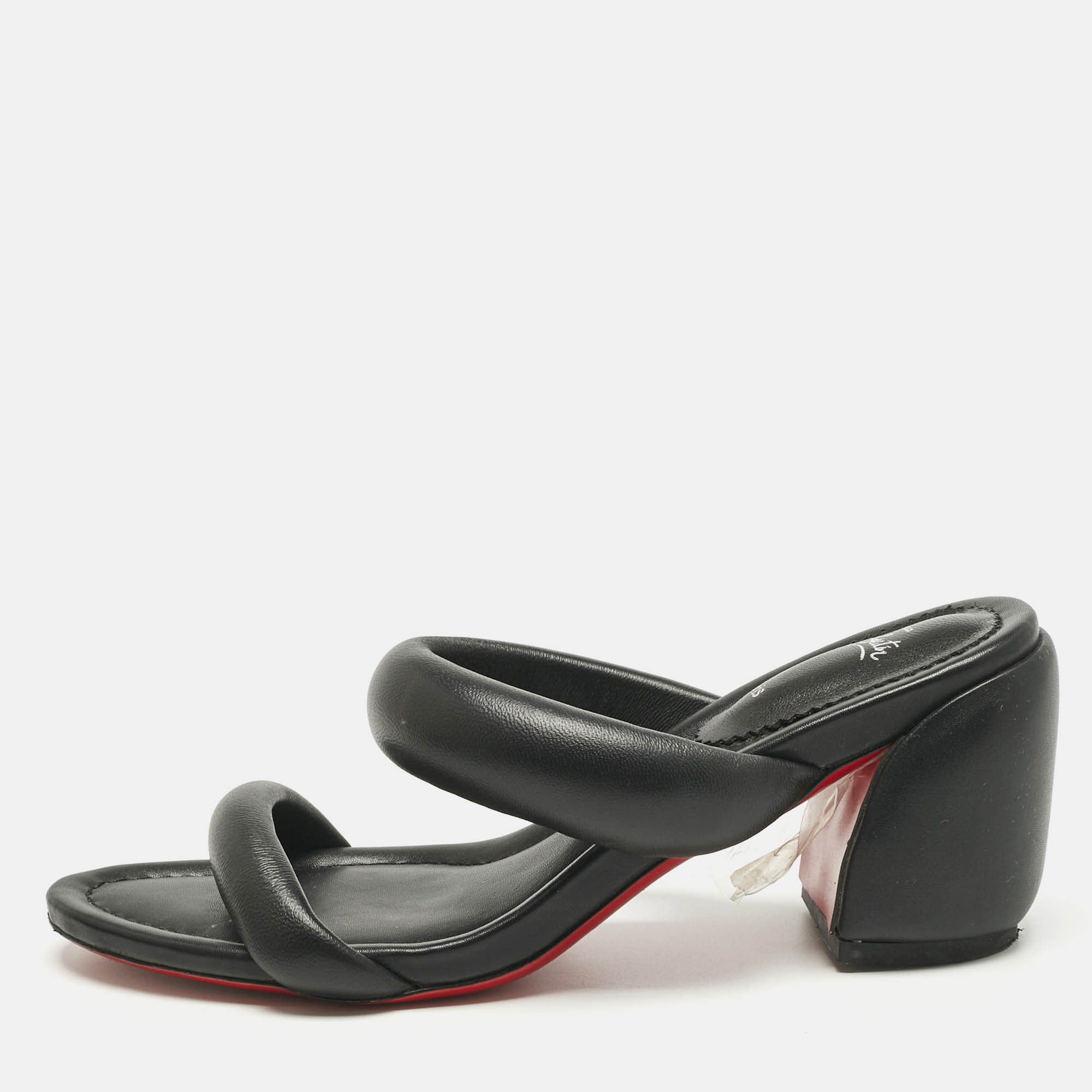 Pre Owned Christian Louboutin Black Leather Inflama Sab Slide Sandals Size 39