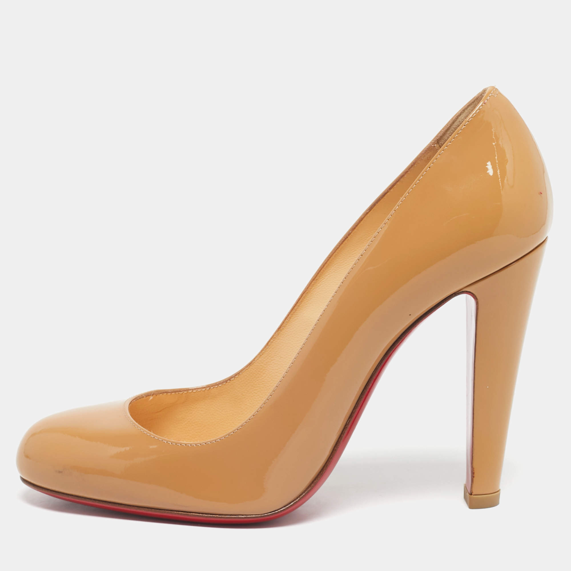 Pre Owned Christian Louboutin Beige Patent Leather Simple Pumps Size 36.5