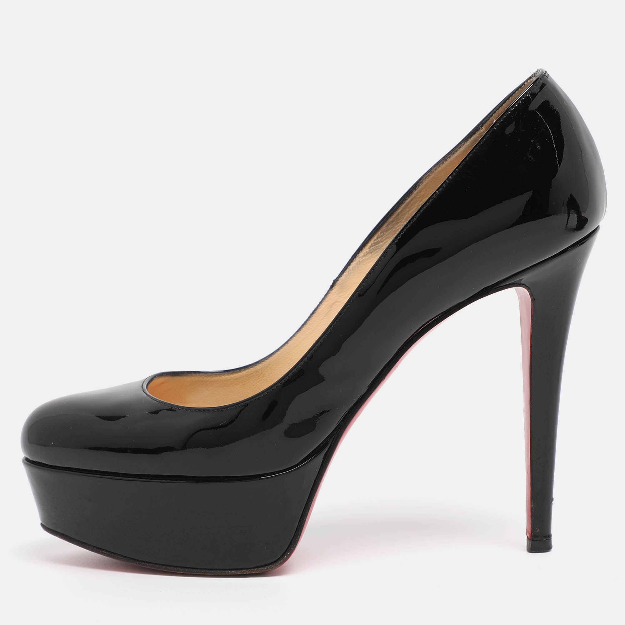 Pre Owned Christian Louboutin Black Patent Leather Bianca Platform Pumps Size 36