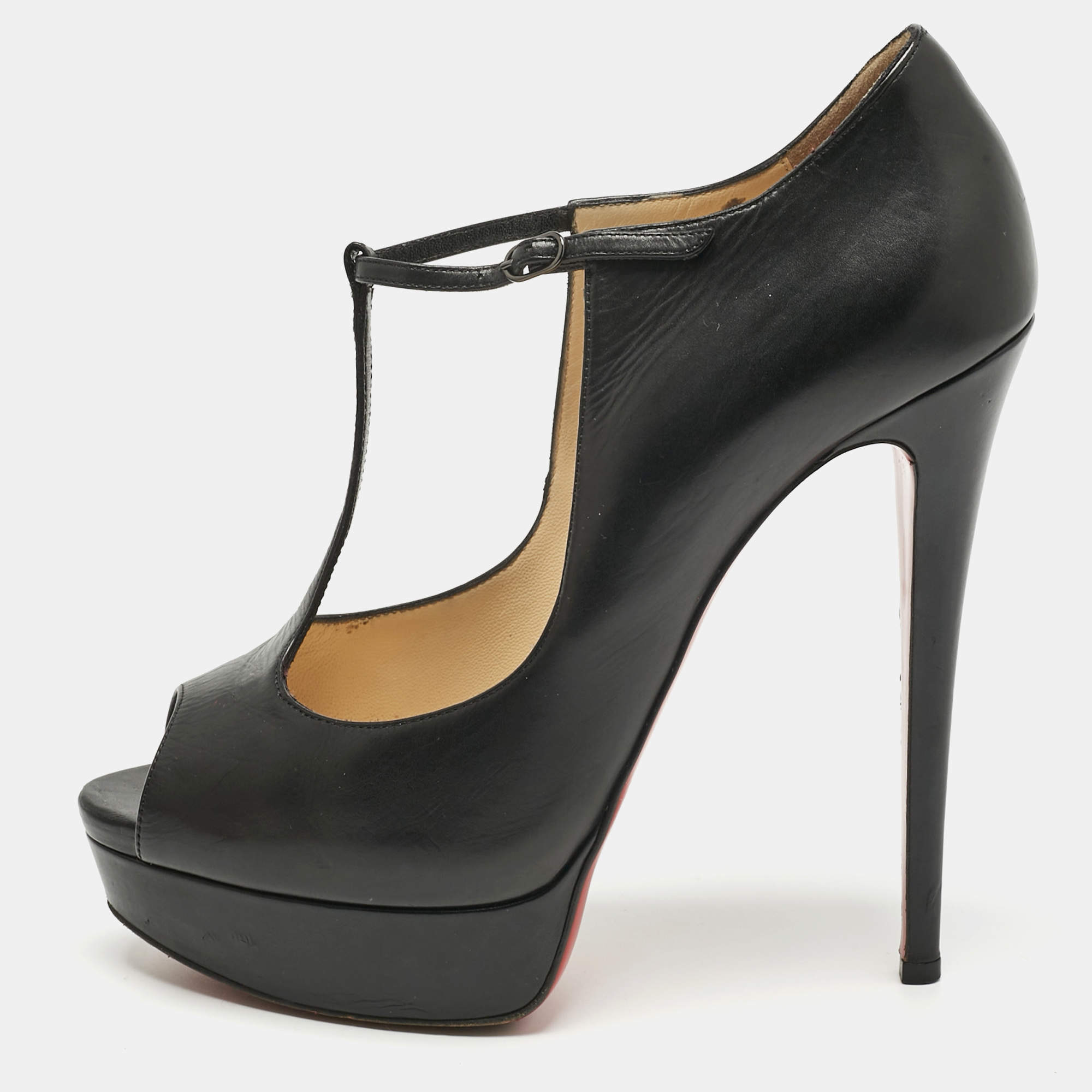 Pre Owned Christian Louboutin Black Leather jilopa Mary Jane Pumps Size 40