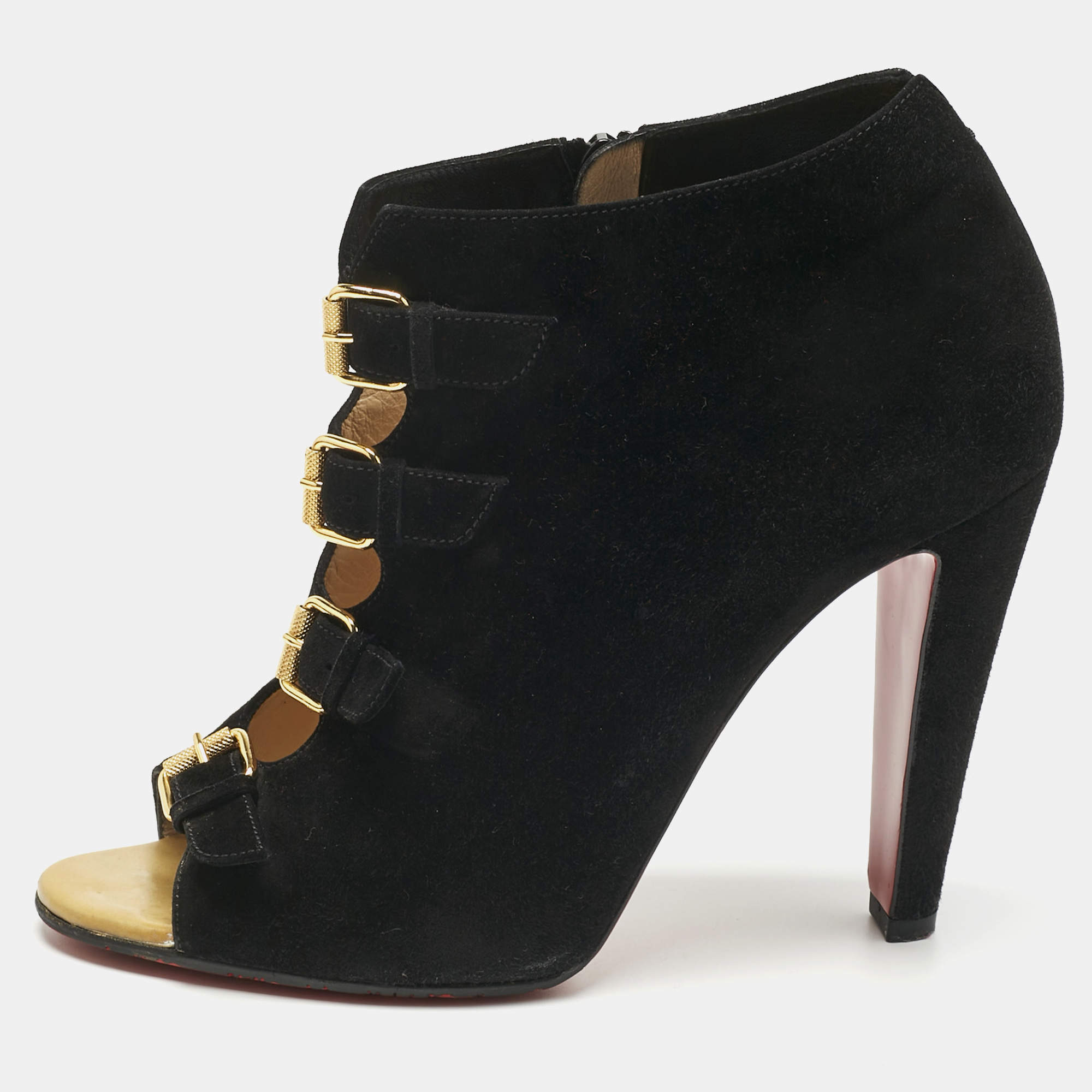 Pre Owned Christian Louboutin Black Leather and Suede Ankle Strap Sandals Size 40