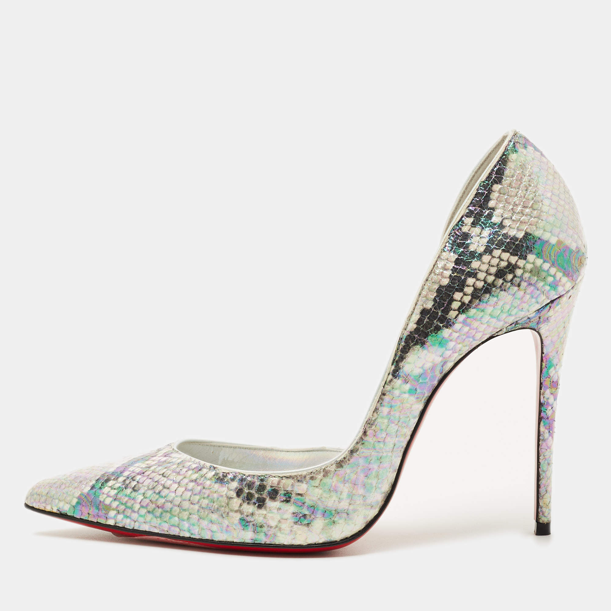 Pre Owned Christian Louboutin Multicolor Python Embossed Leather Iriza D'orsay Pumps Size 37.5