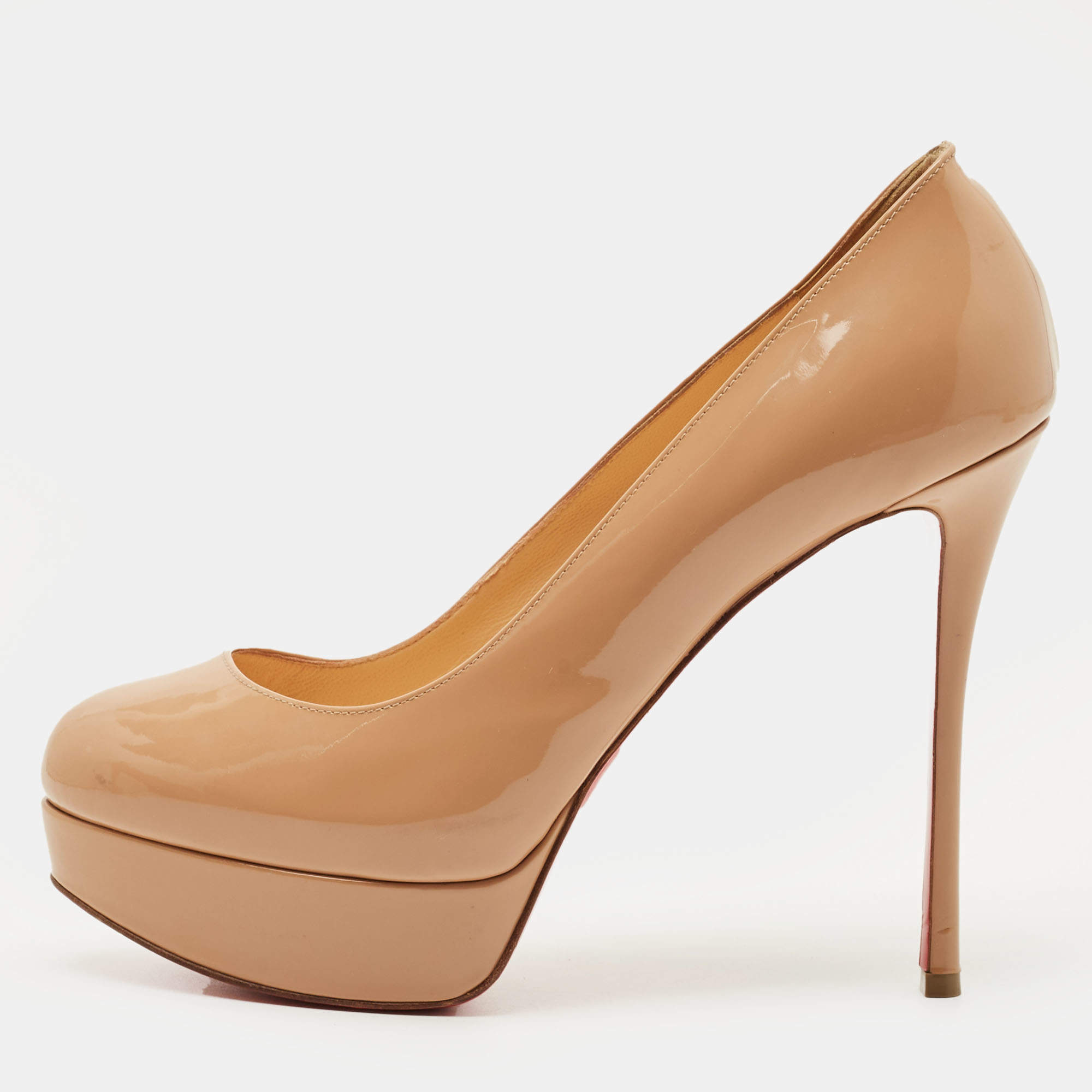 Pre Owned Christian Louboutin Beige Patent Leather Bianca Platform Pumps Size 39.5