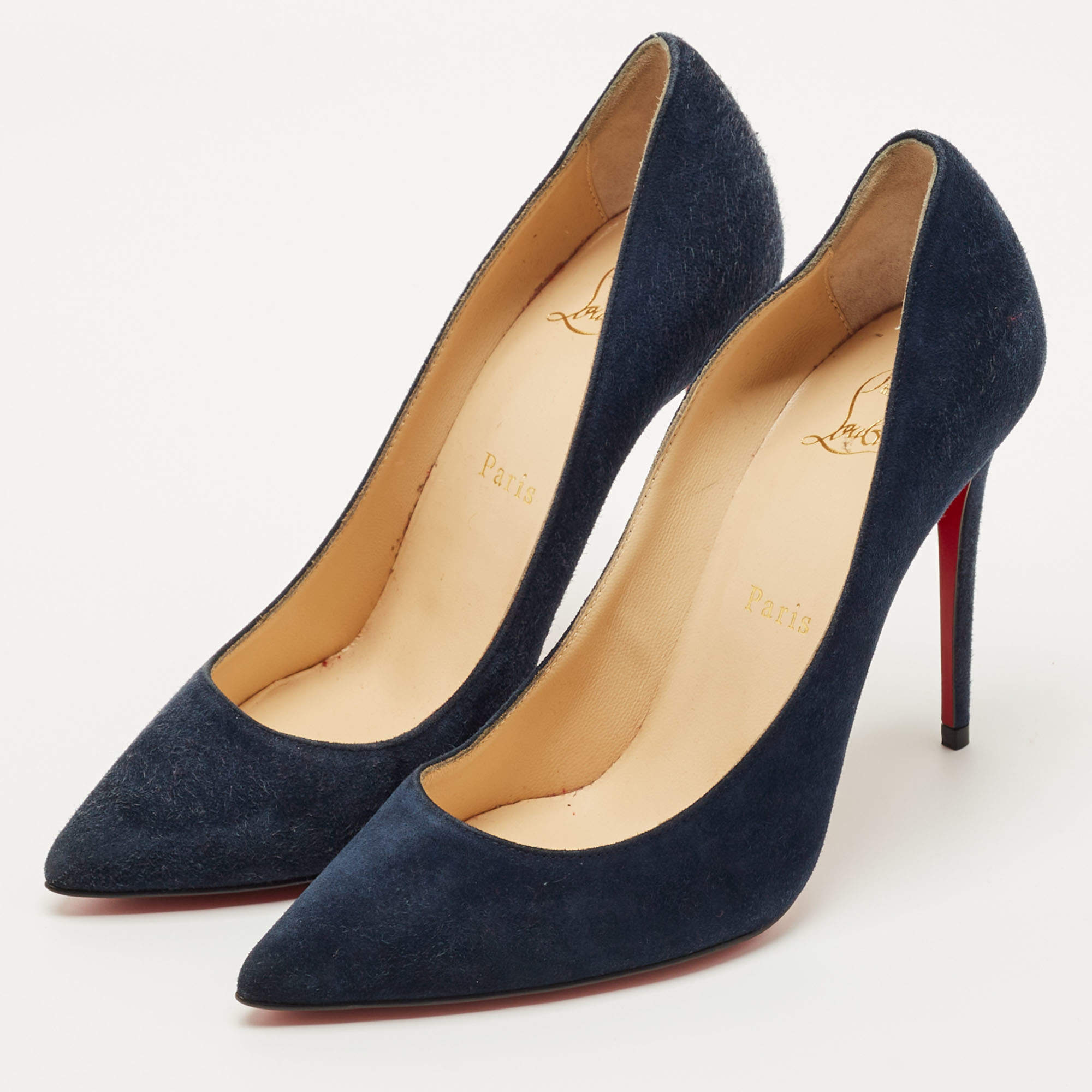 Pre Owned Christian Louboutin Navy Blue Suede So Kate Pumps Size 36.5