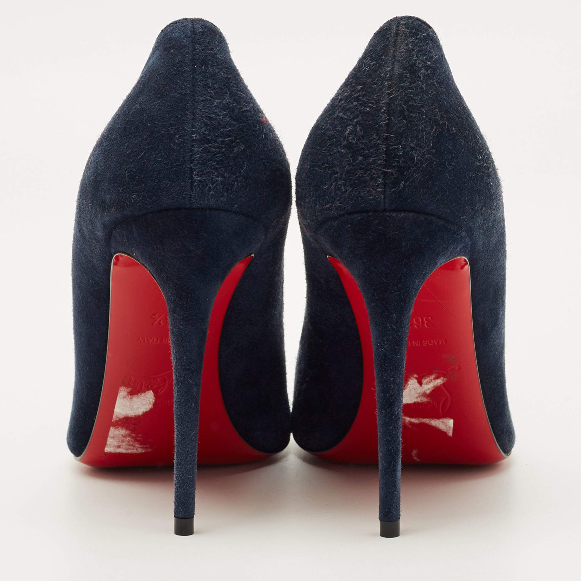 Pre Owned Christian Louboutin Navy Blue Suede So Kate Pumps Size 36.5