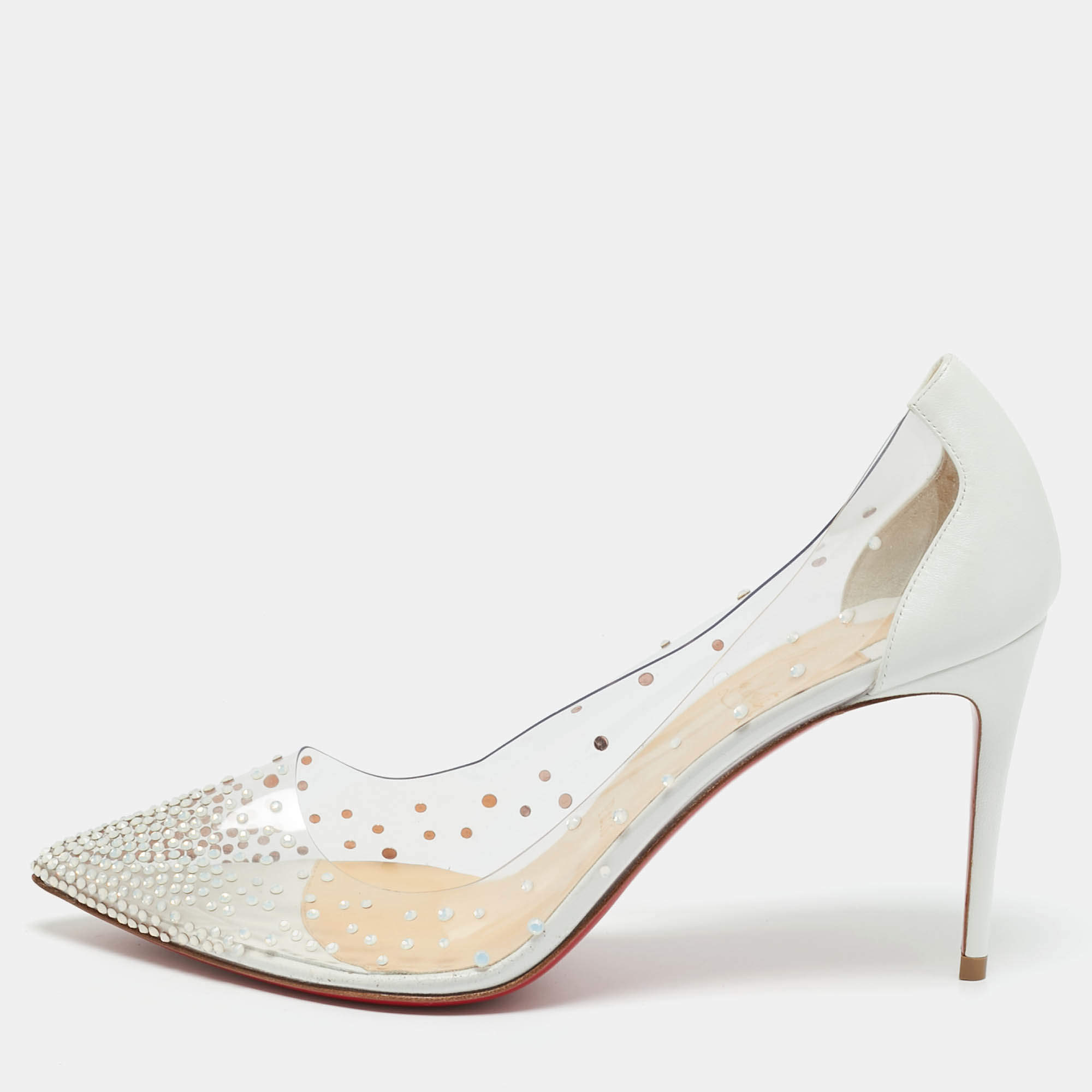 Pre Owned Christian Louboutin Transparent Leather and PVC Follies Strass Pumps Size 39.5