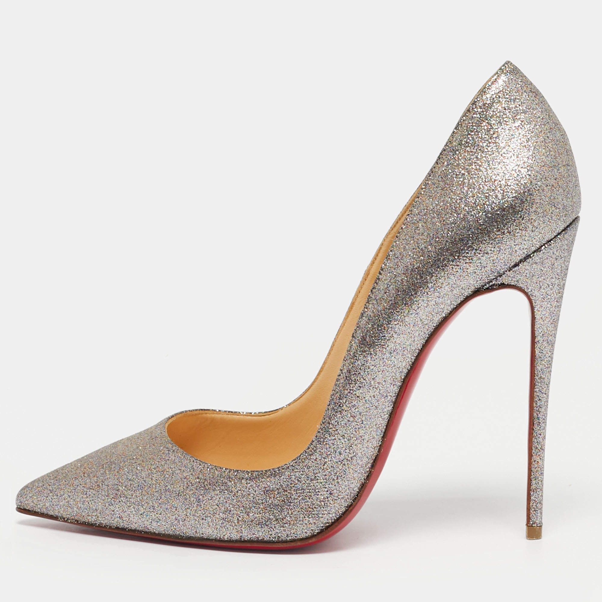 Pre Owned Christian Louboutin Silver Glitter So Kate Pumps Size 37.5