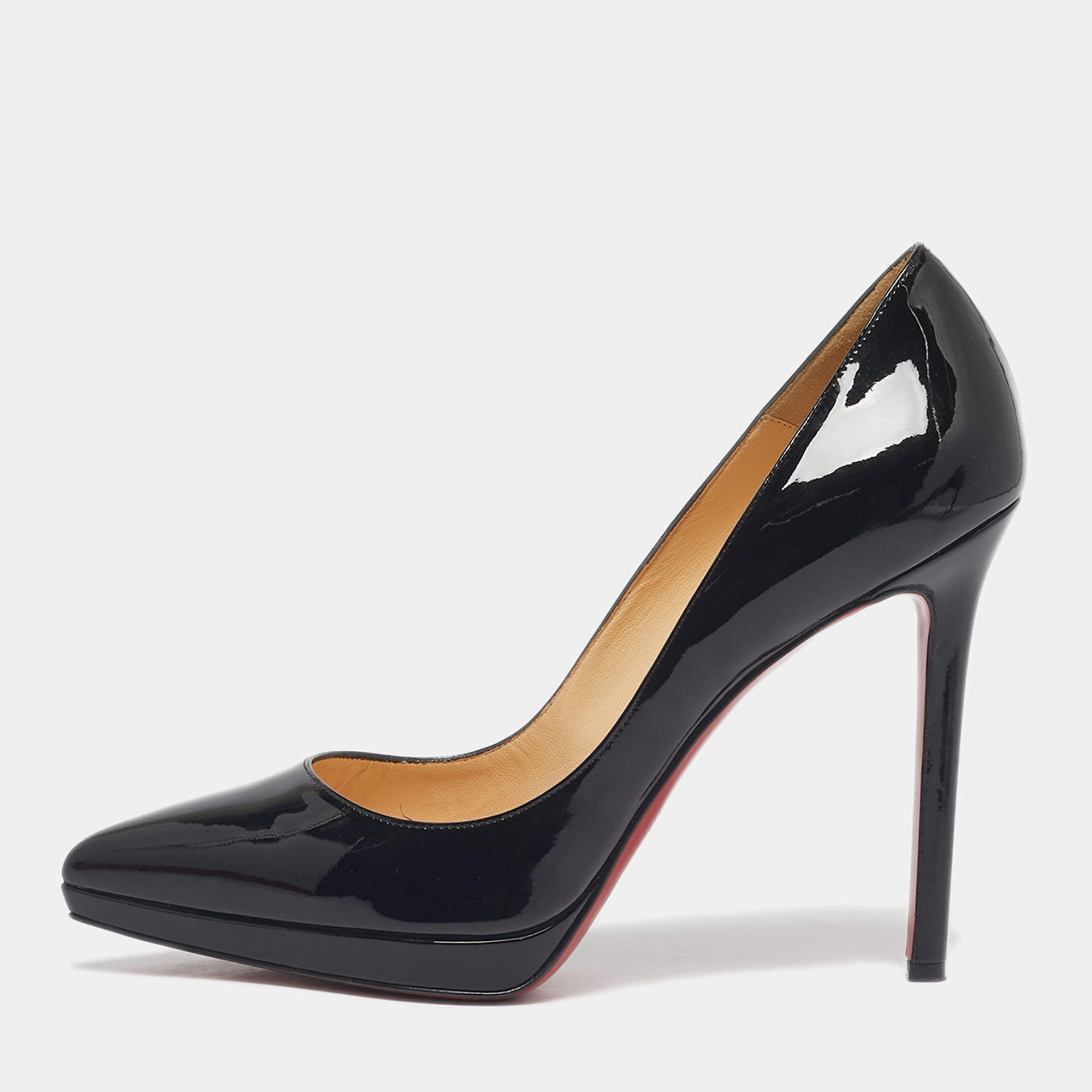 Pre Owned Christian Louboutin Black Patent Leather Pigalle Plato Pointed Toe Pumps Size 39.5