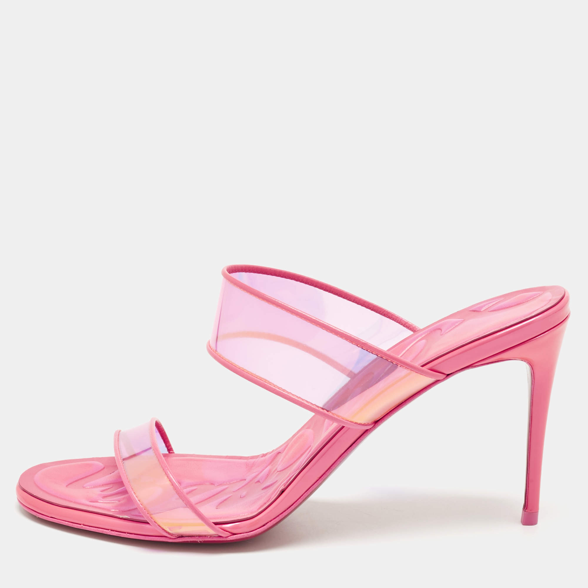Pre Owned Christian Louboutin Pink PVC Just Loubi Slide Sandals Size 39.5