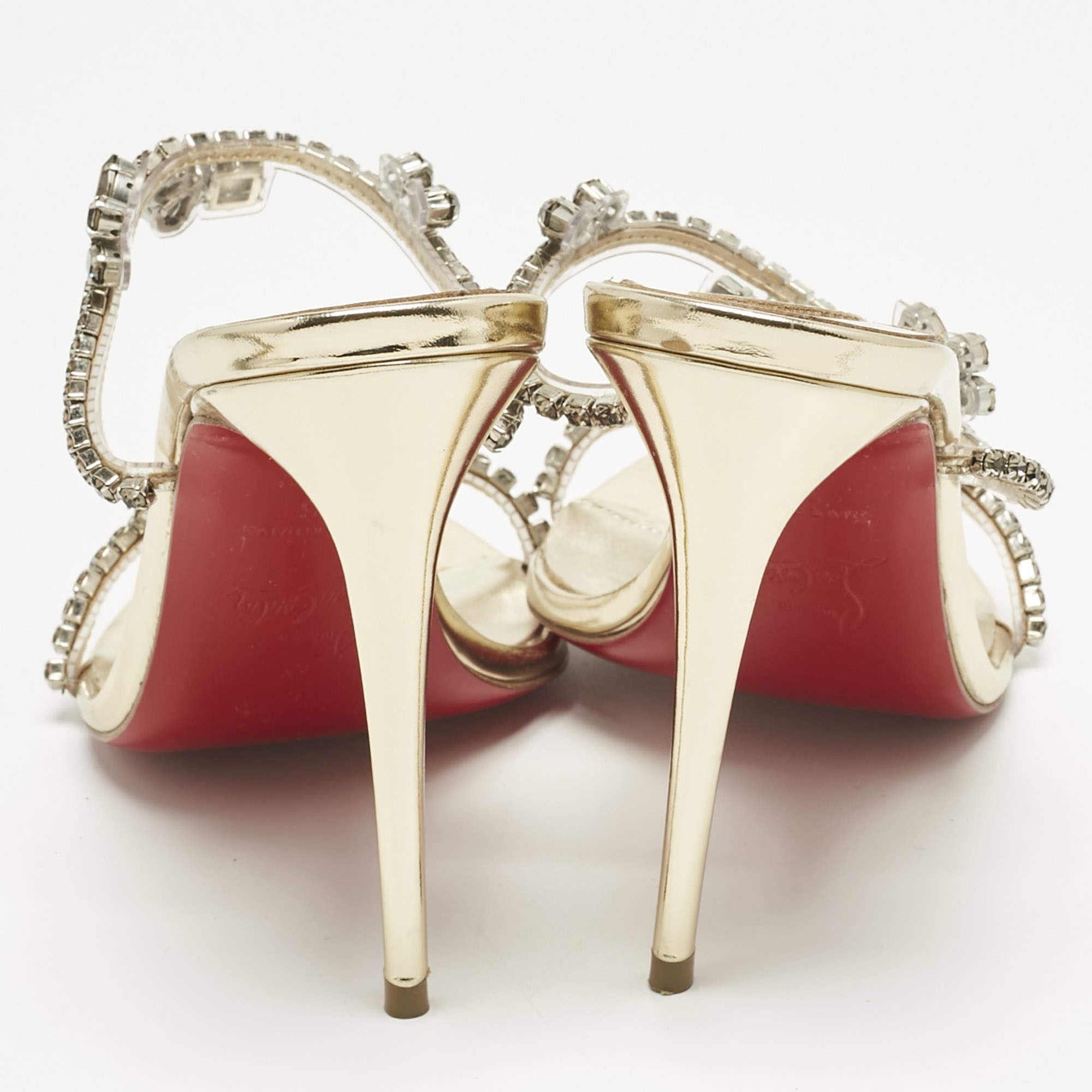 Pre Owned Christian Louboutin Gold Patent Leather and PVC Just Queen Slide Sandals Size 36