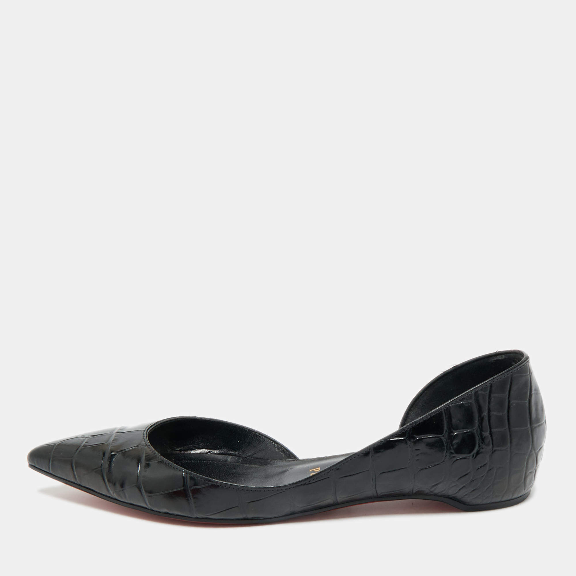 Pre Owned Christian Louboutin Croco Embossed Leather Iriza Ballet Flats Size 37.5