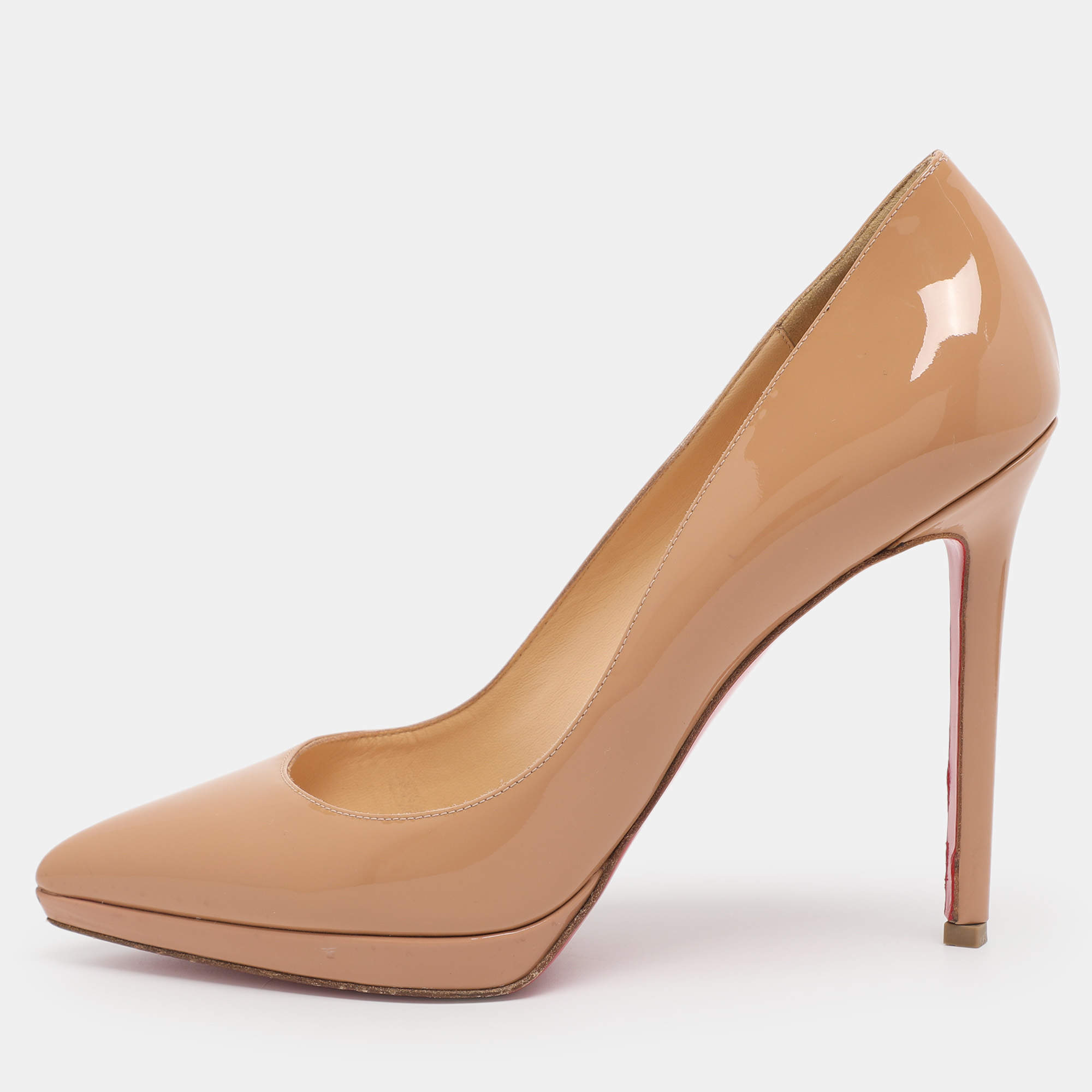 Pre Owned حذاء كعب عالي كريستيان لوبوتان بيغال بلاتو جلد لامع بيج مقاس 39.5