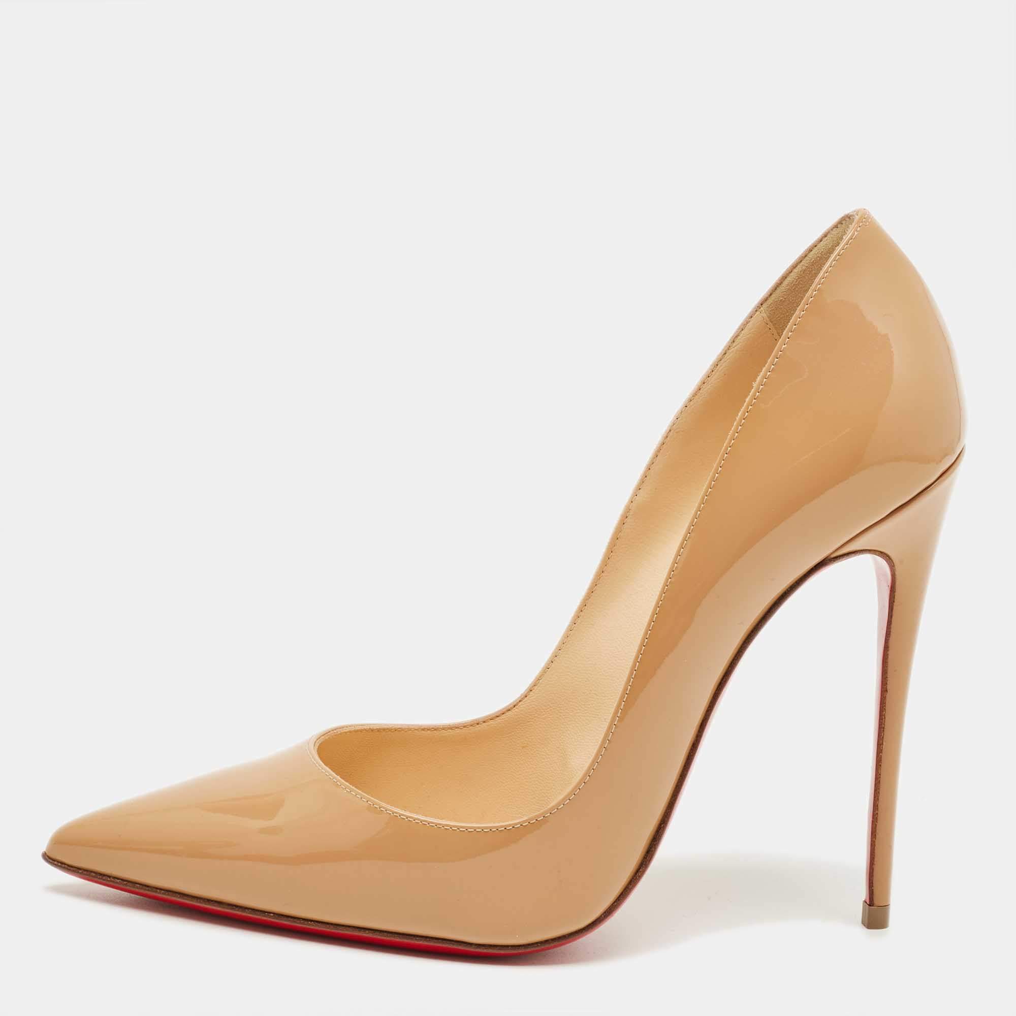 Pre Owned Christian Louboutin Beige Patent Leather So Kate Pumps Size 37.5