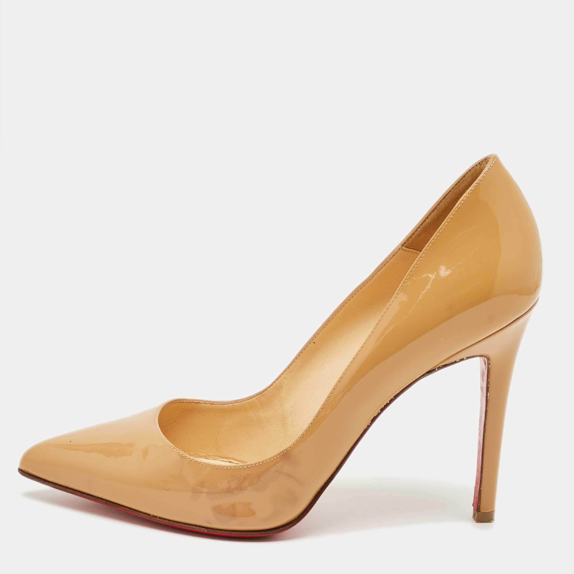 Pre Owned Christian Louboutin Beige Patent Leather Pigalle Pumps Size 37