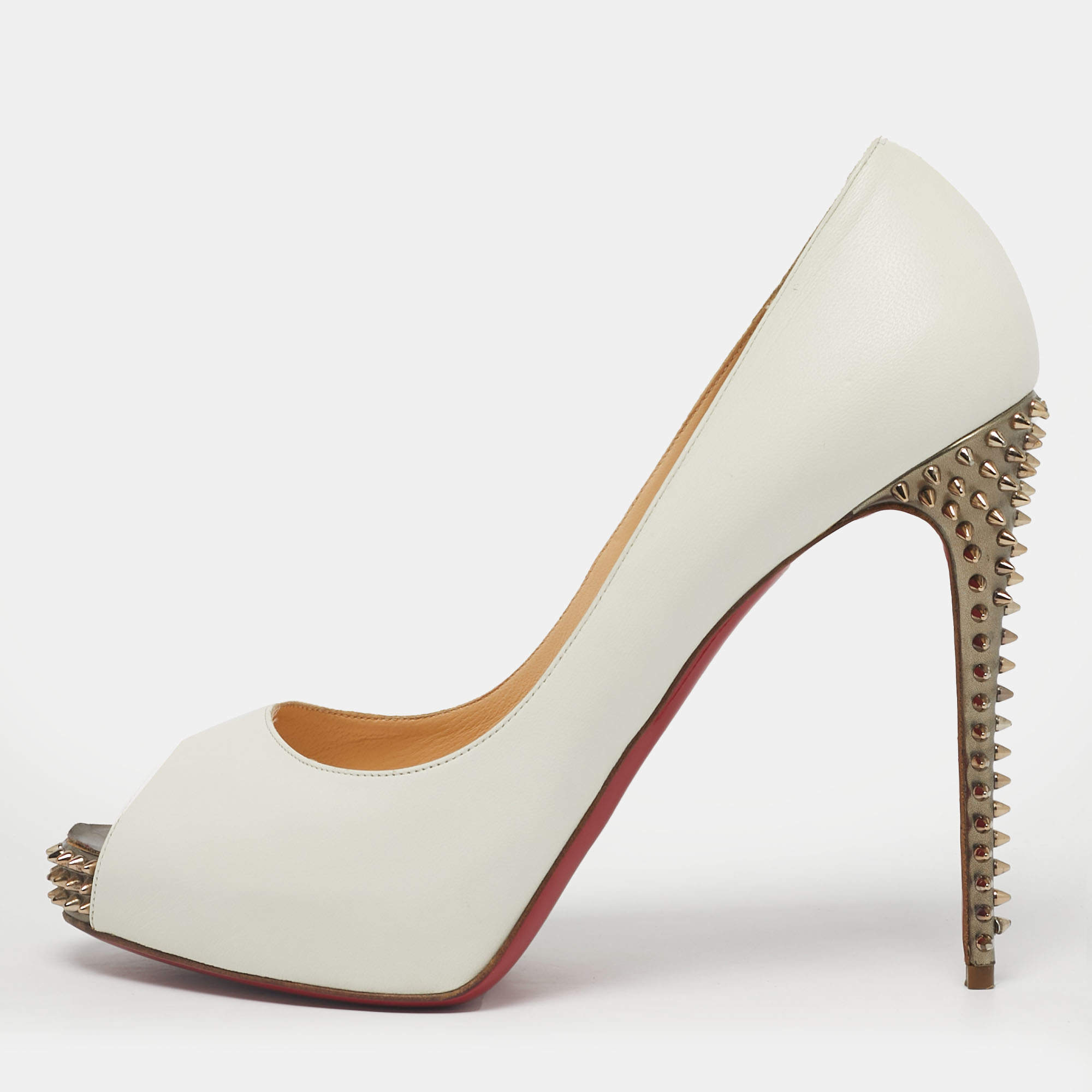 Pre Owned Christian Louboutin White Leather New Very Prive Peep Toe Pumps Size 41