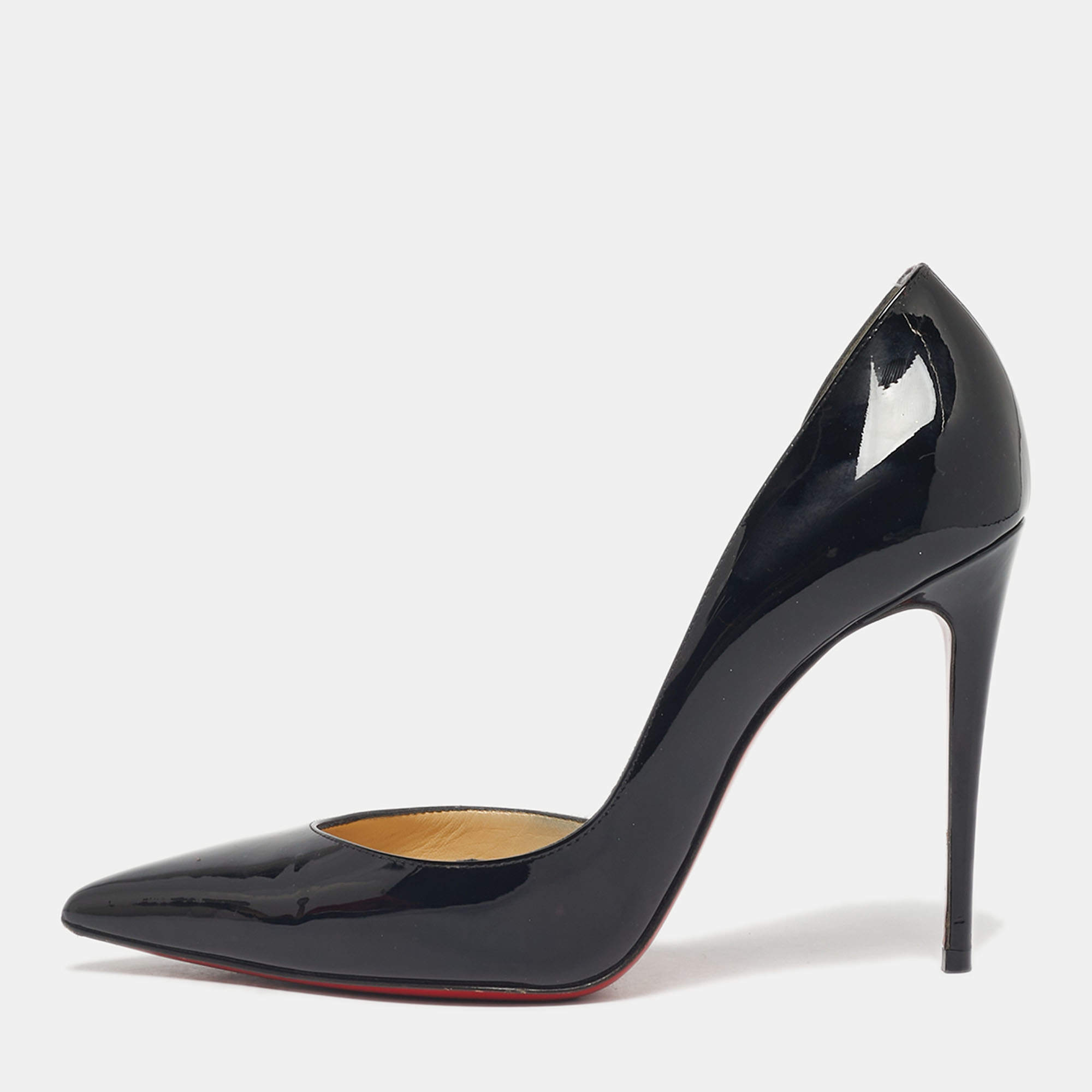 Pre Owned Christian Louboutin Black Patent Leather Iriza D'orsay Pumps Size 37.5