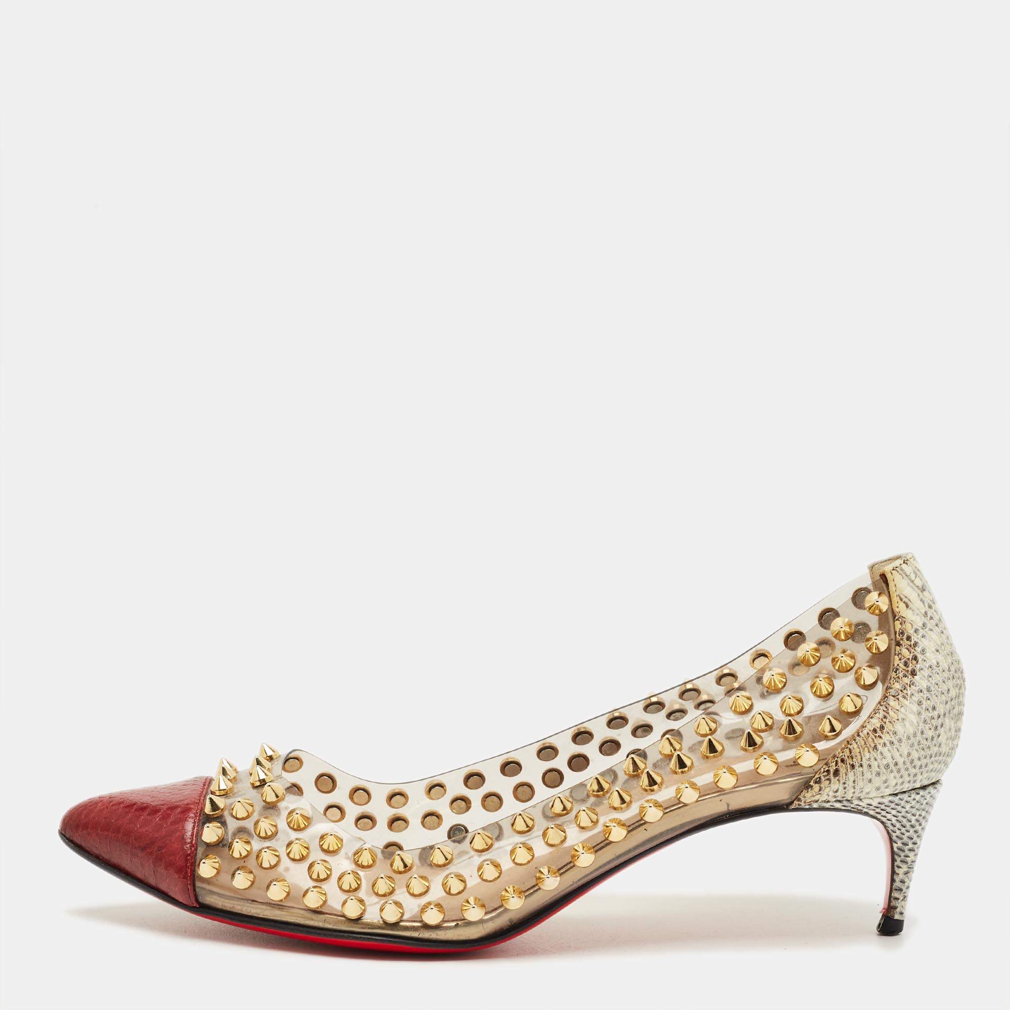 Pre Owned Christian Louboutin Tricolor Karung Leather and PVC Spike Me Pumps Size 37