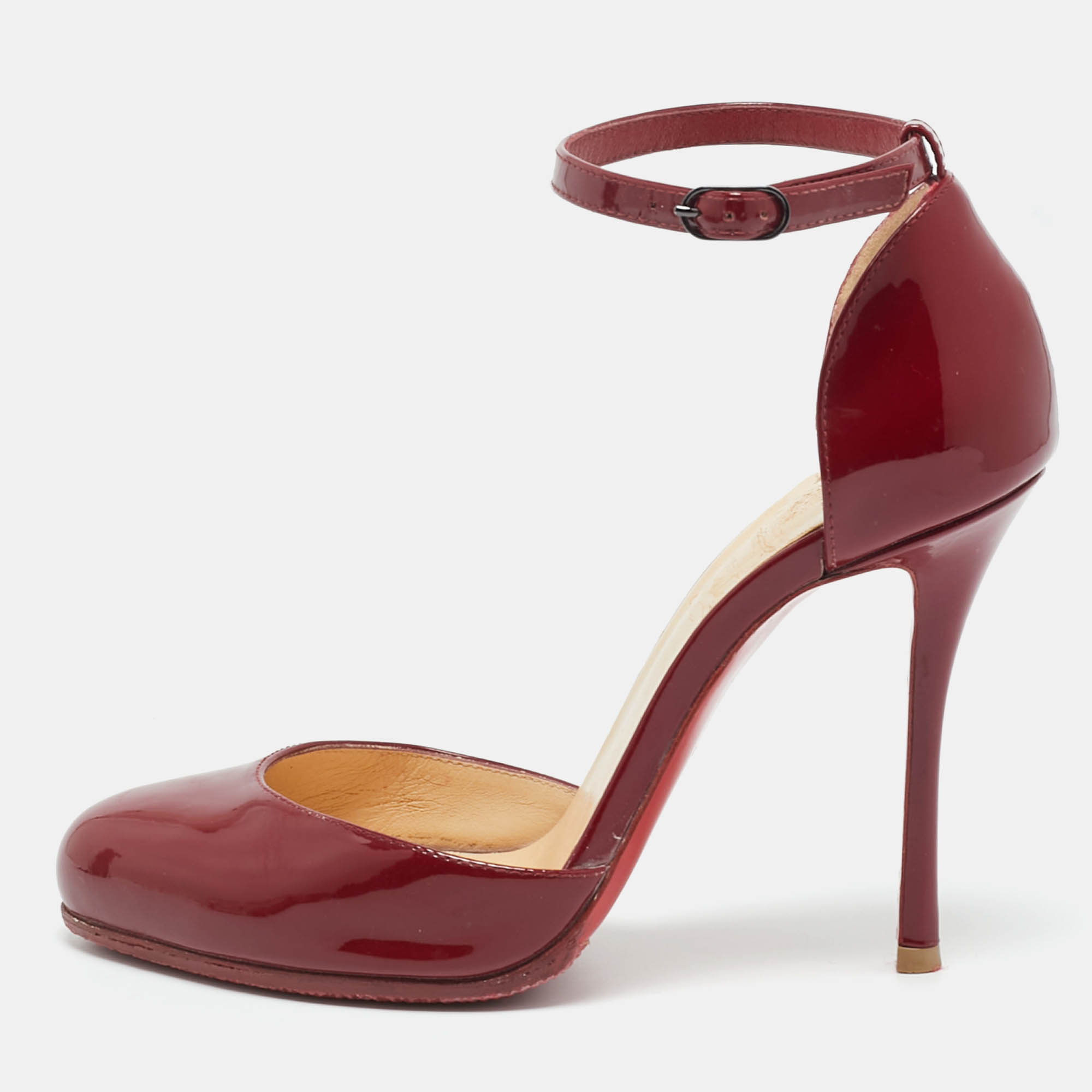 Pre Owned Christian Louboutin Burgundy Patent Leather Vampana Mary Jane Pumps Size 36