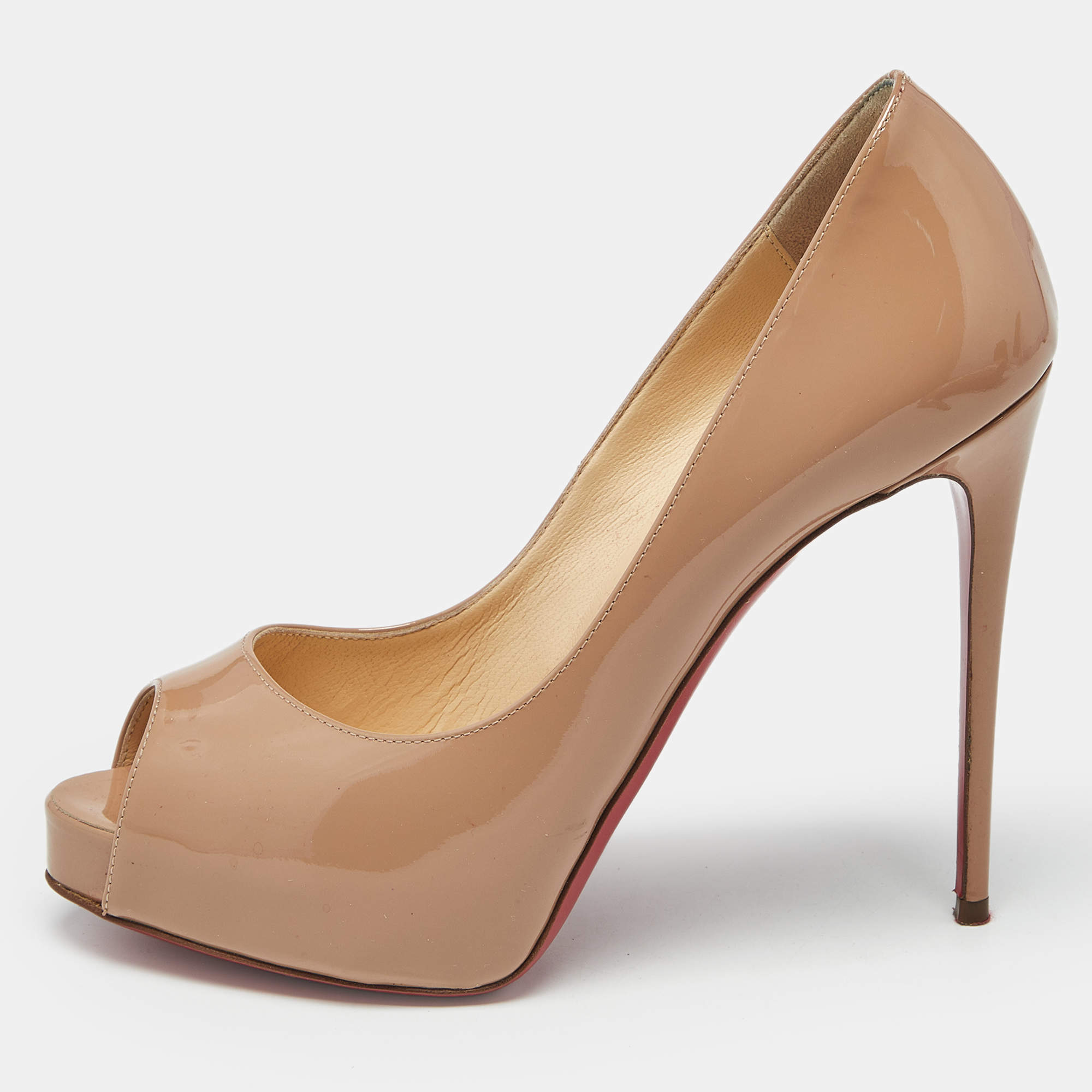 Pre Owned Christian Louboutin Beige Patent Leather New Very Prive Pumps Size 36