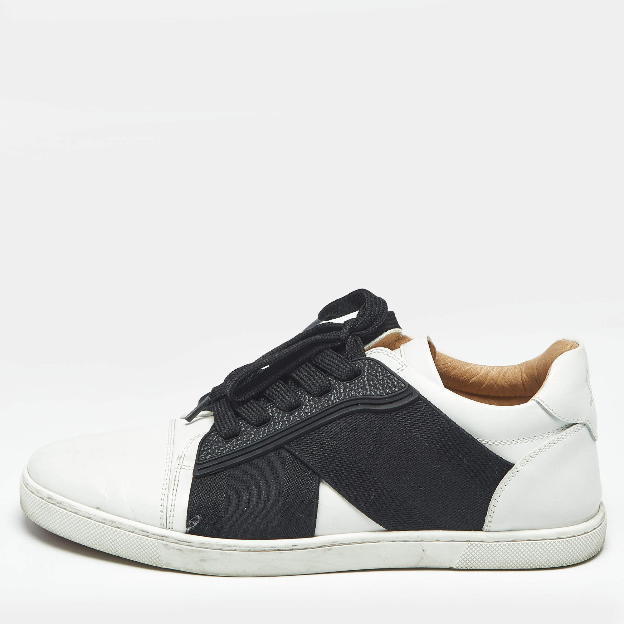 Pre Owned Christian Louboutin Black/White Leather Elastikid Donna Sneakers Size 38