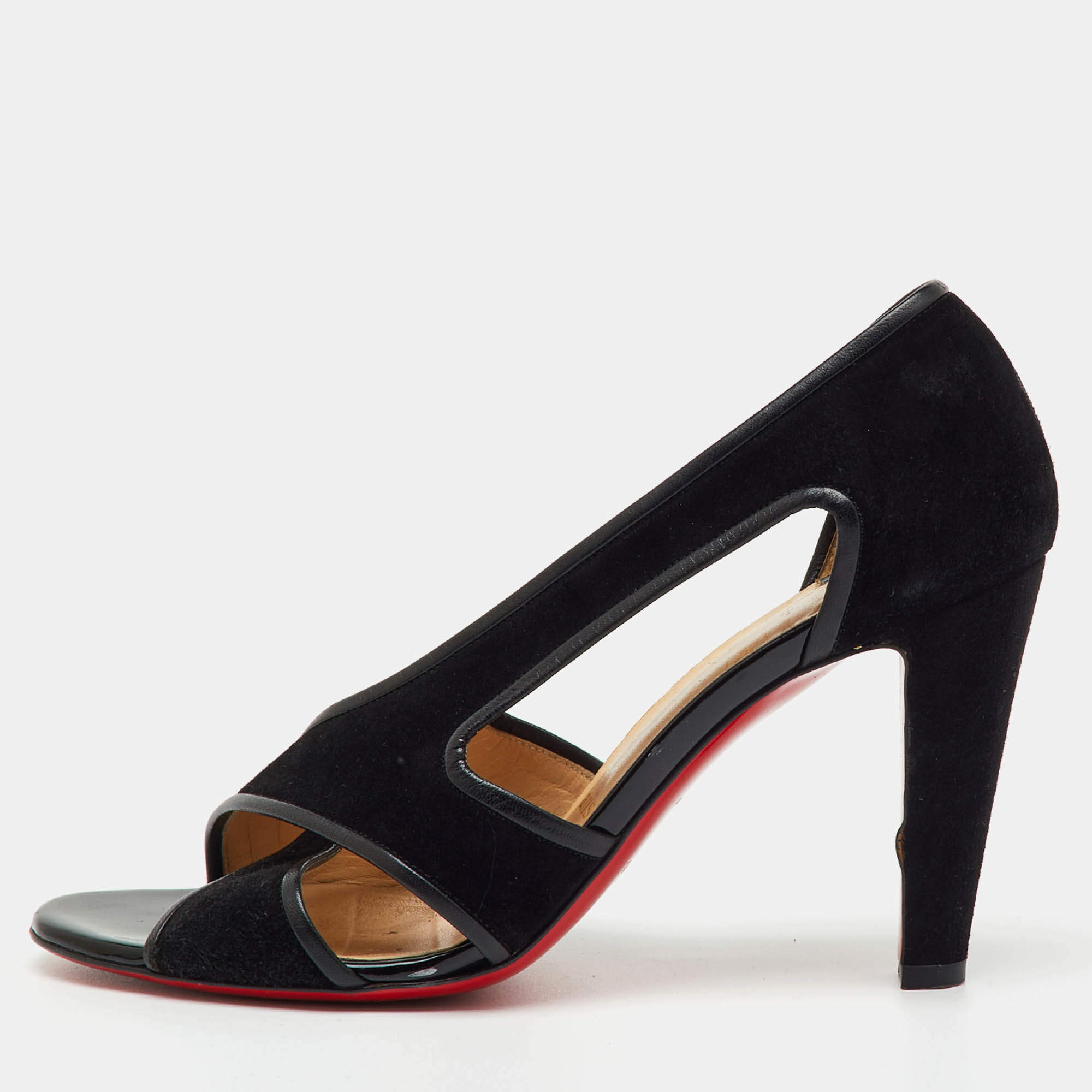 Pre Owned Christian Louboutin Black Suede Mamma Roma Open Toe Pumps Size 38