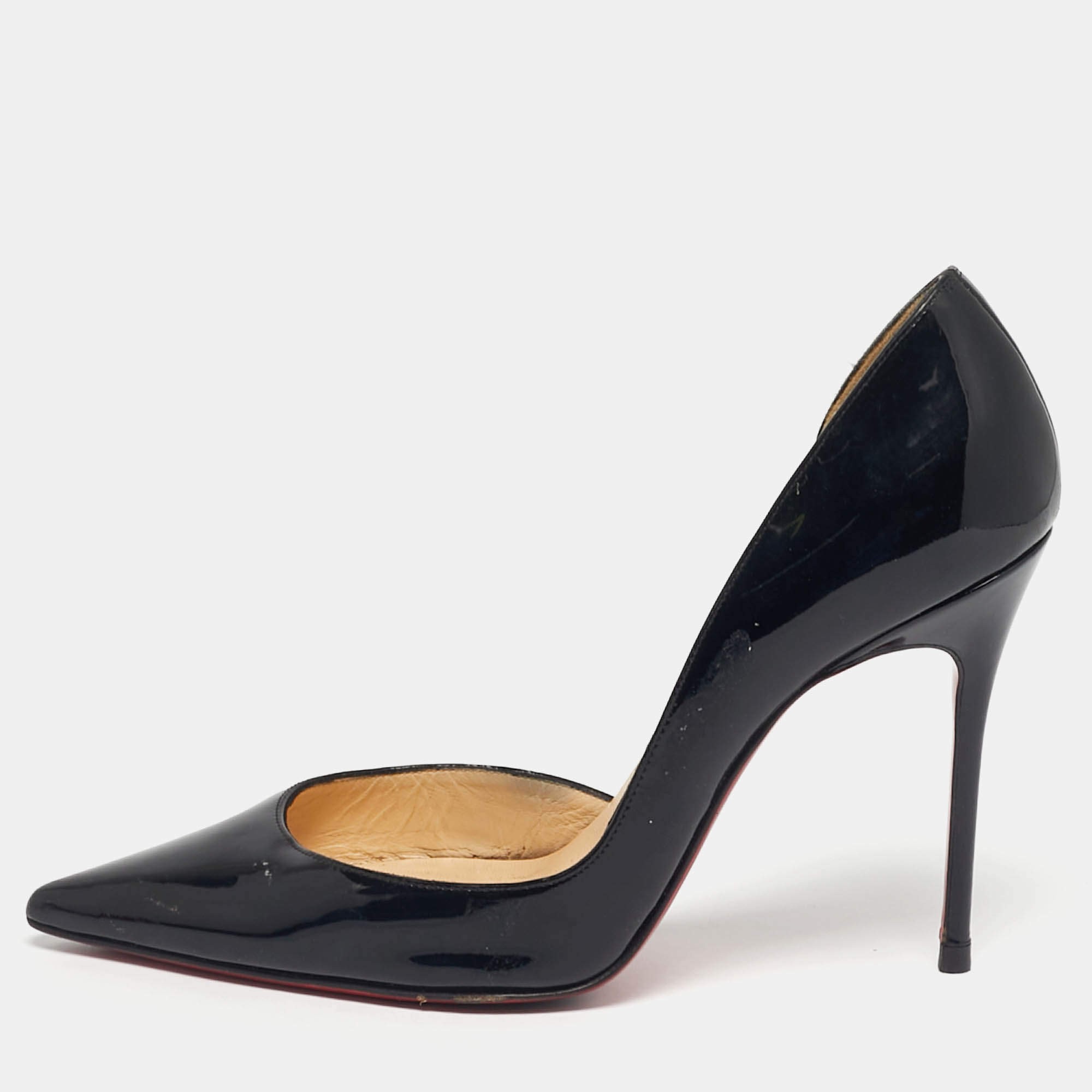 Pre Owned Christian Louboutin Black Patent Leather Iriza D'orsay Pumps Size 37