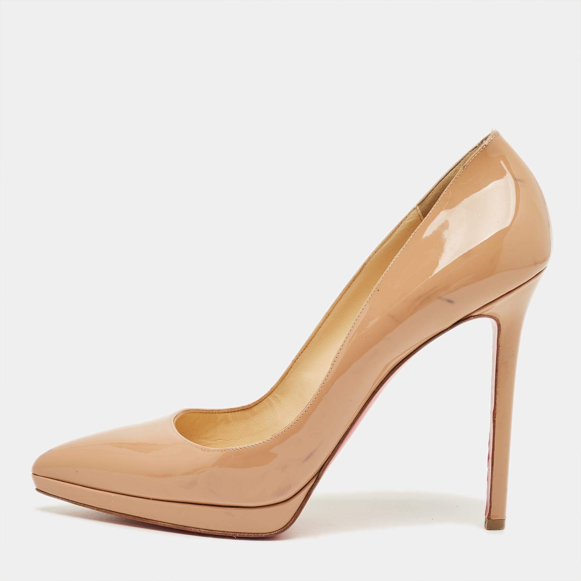 Pre Owned Christian Louboutin Beige Patent Leather Pigalle Plato Pumps Size 41
