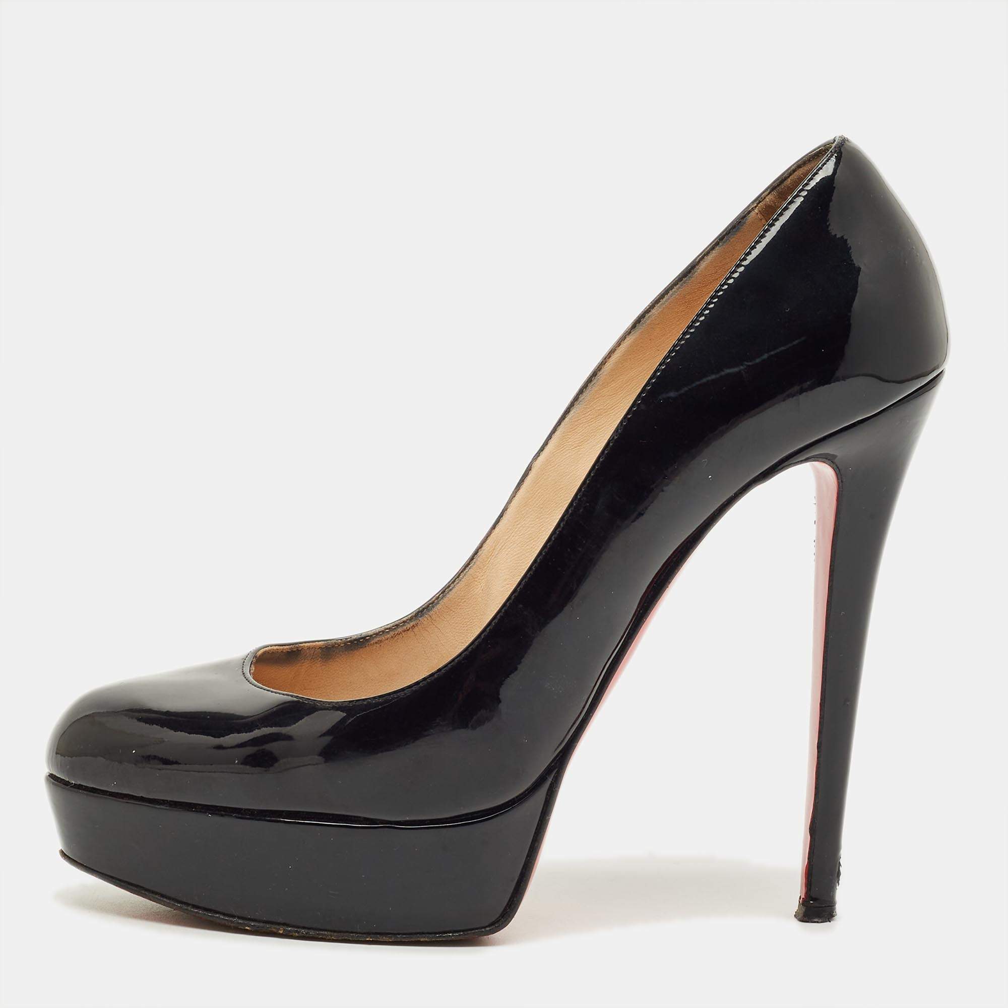 مملوكة مسبقًا Christian Louboutin Black Patent Leather Bianca Platform Pumps Size 40