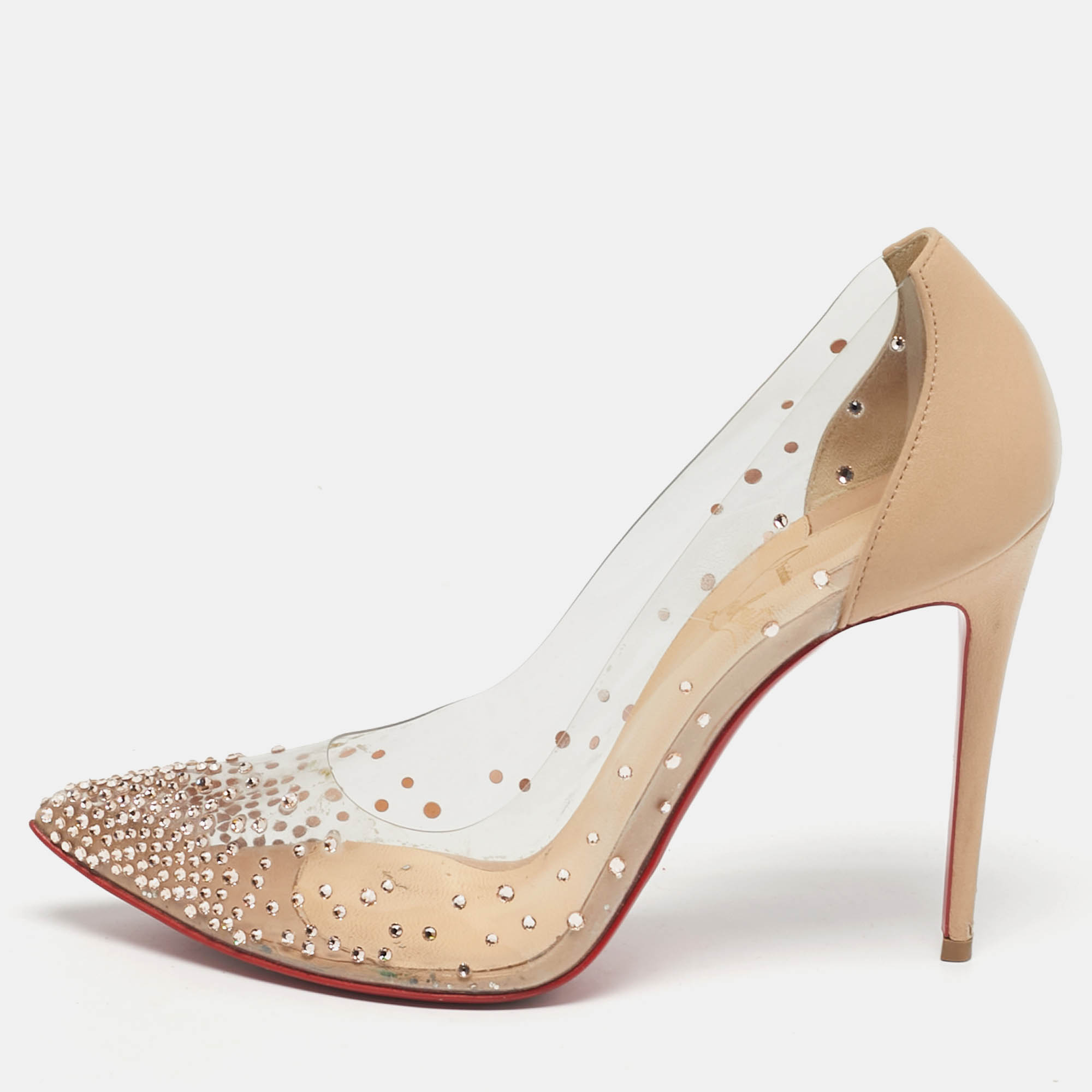 مملوكة مسبقًا Christian Louboutin Degrastrass Size 38 Beige Leather and PVC Pumps