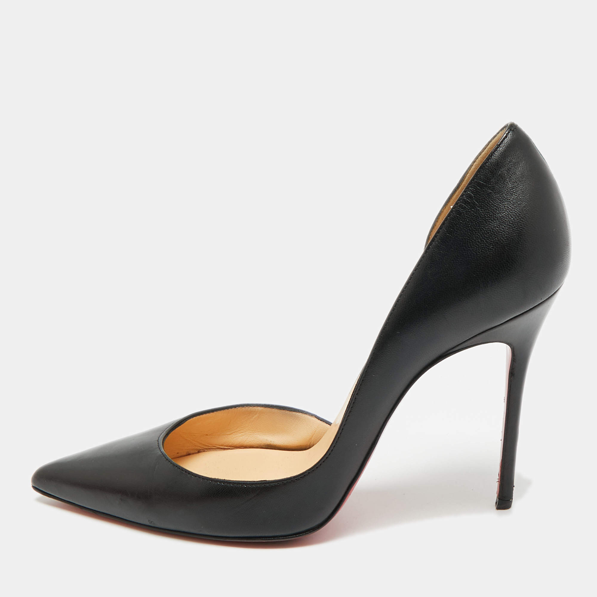 مملوكة مسبقًا Christian Louboutin Iriza Size 37.5 Black Leather D'orsay Pumps