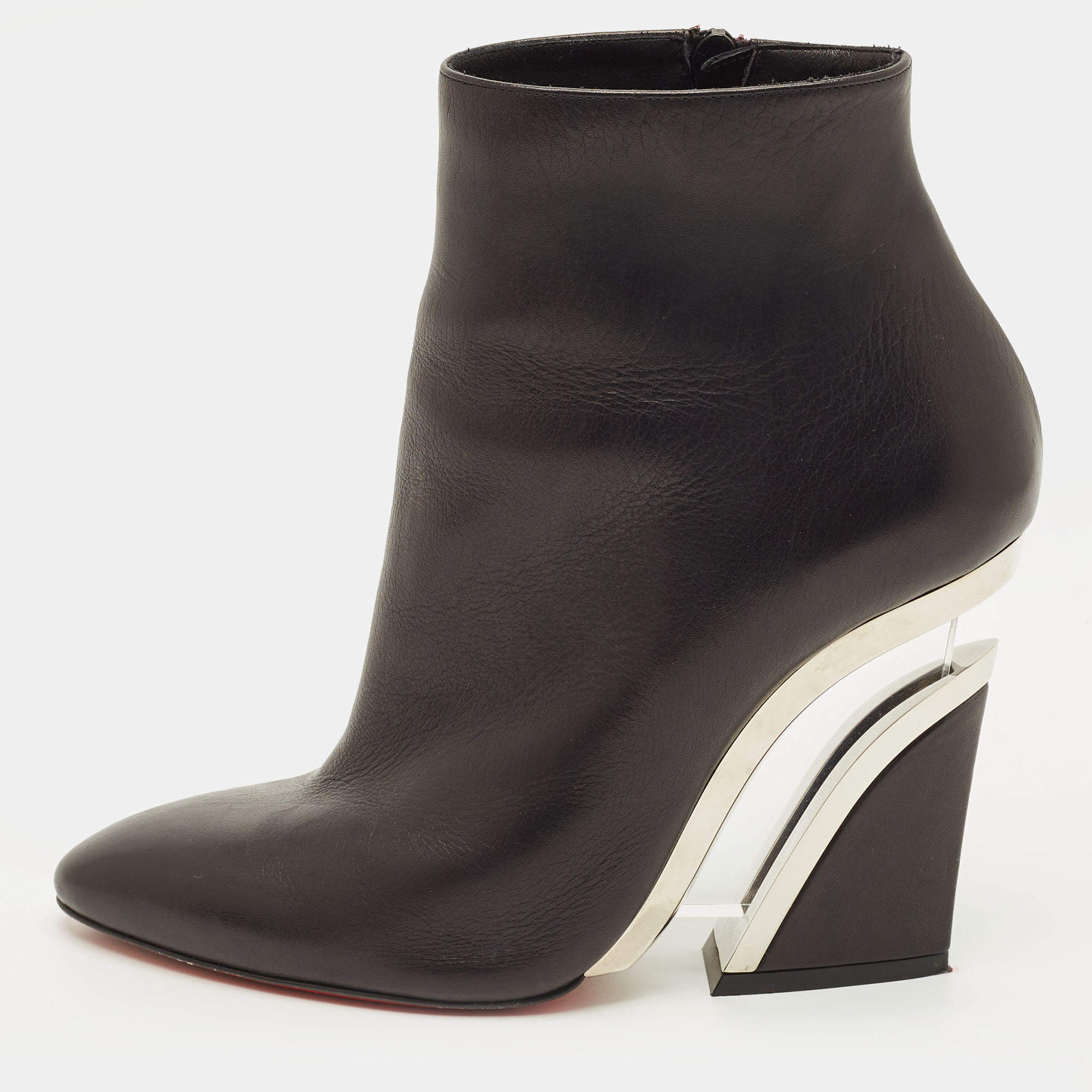 Pre Owned Christian Louboutin Levitibootie Size 39 Black Leather Ankle Length Boots