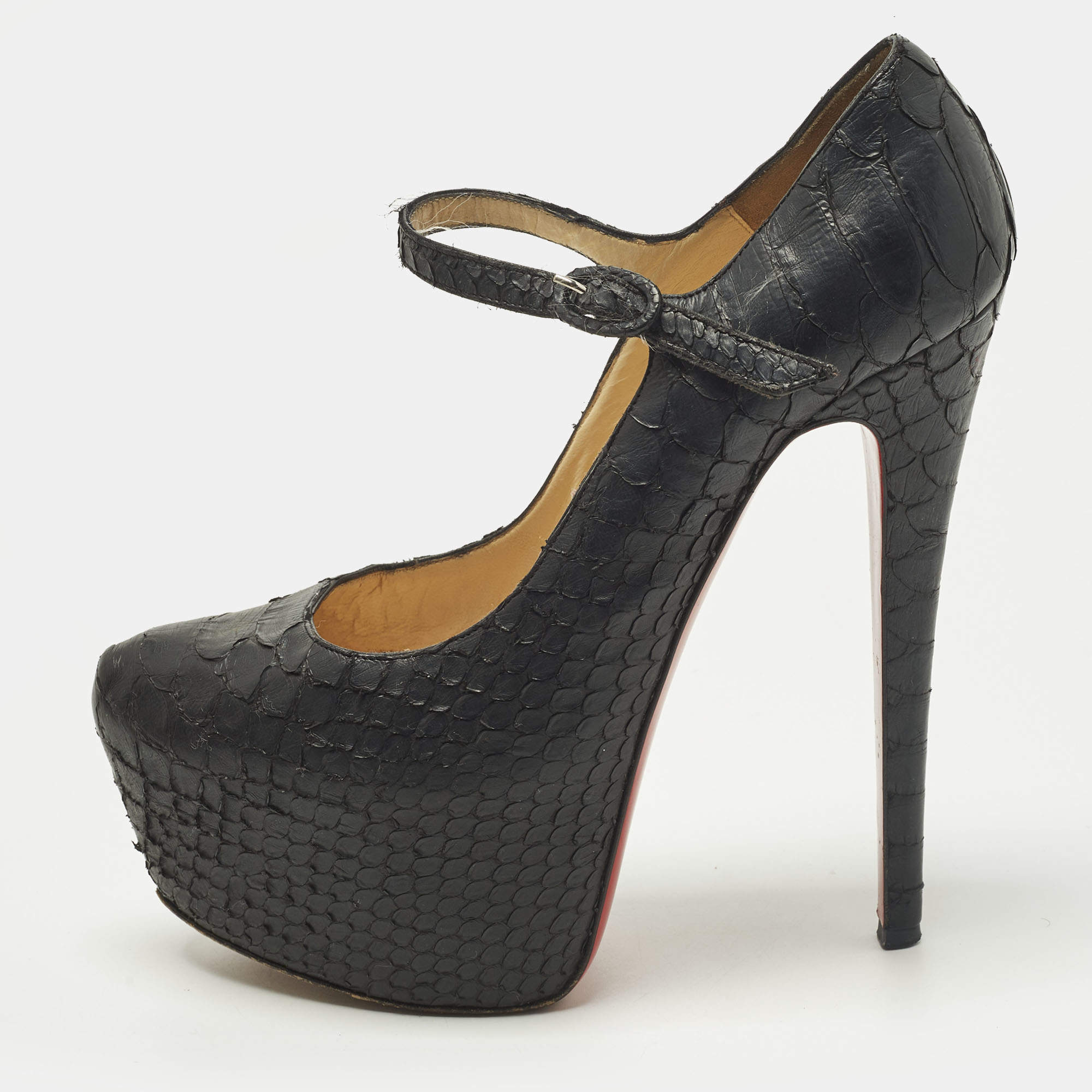 مملوكة مسبقًا حذاء كعب عالي كريستيان لوبوتان لادي داف ماري جين سويدي أسود مقاس 40